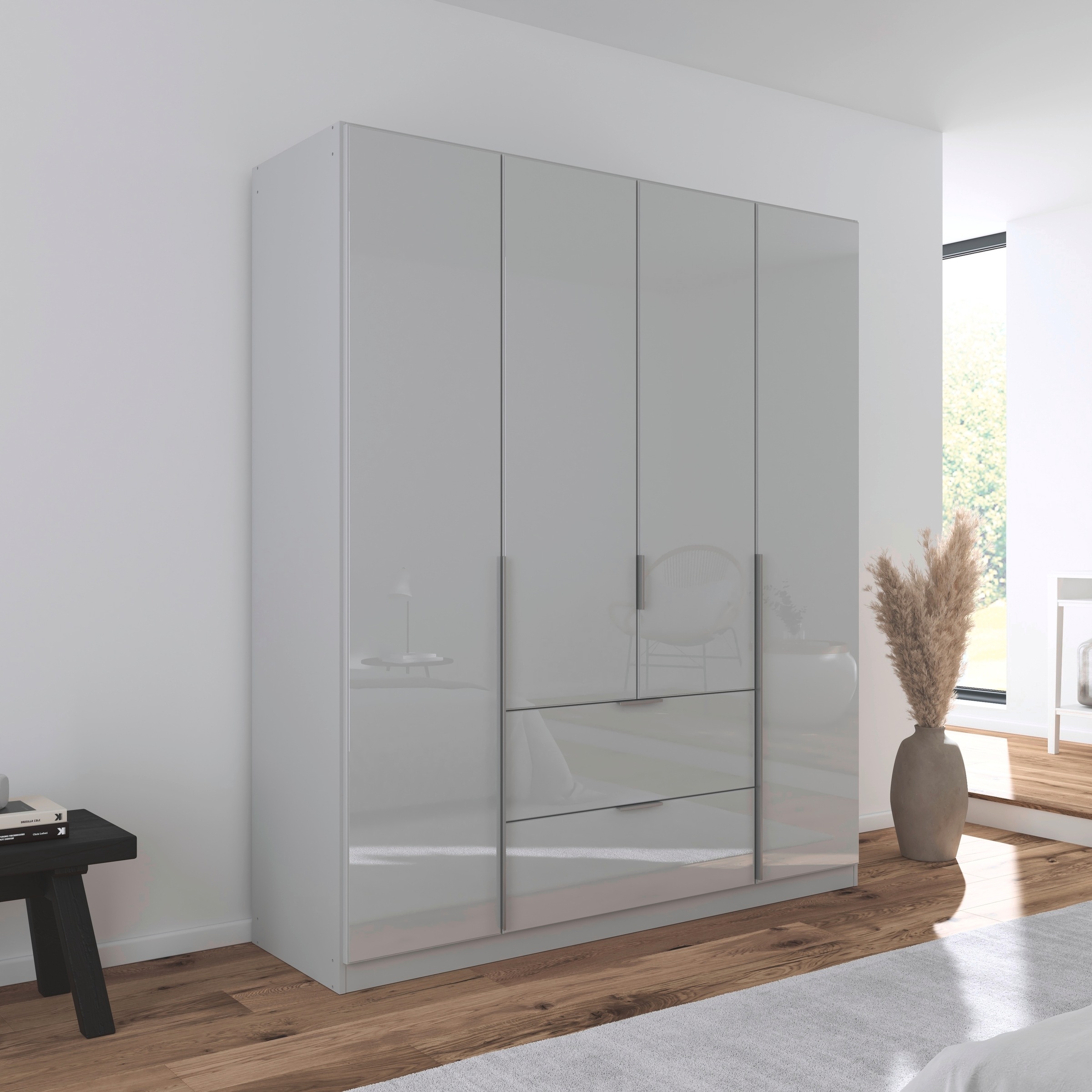 rauch Drehtürenschrank »Kleiderschrank Kleiderschränke Schrank Garderobe AGORDO mit Glasfront«, (in zwei Griff-Farben mit Glasfront), mit Außenschubkästen, in 6 Breiten und 2 Höhen MADE IN GERMANY