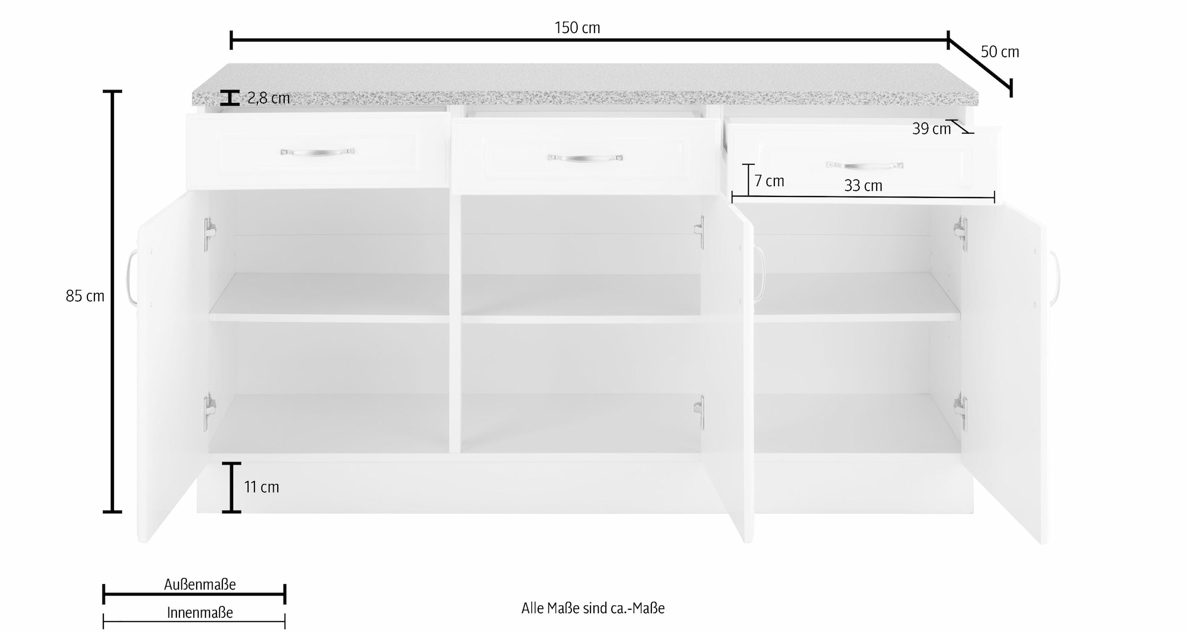 Küchen Unterschrank 150 cm BAUR »Linz«, | breit wiho