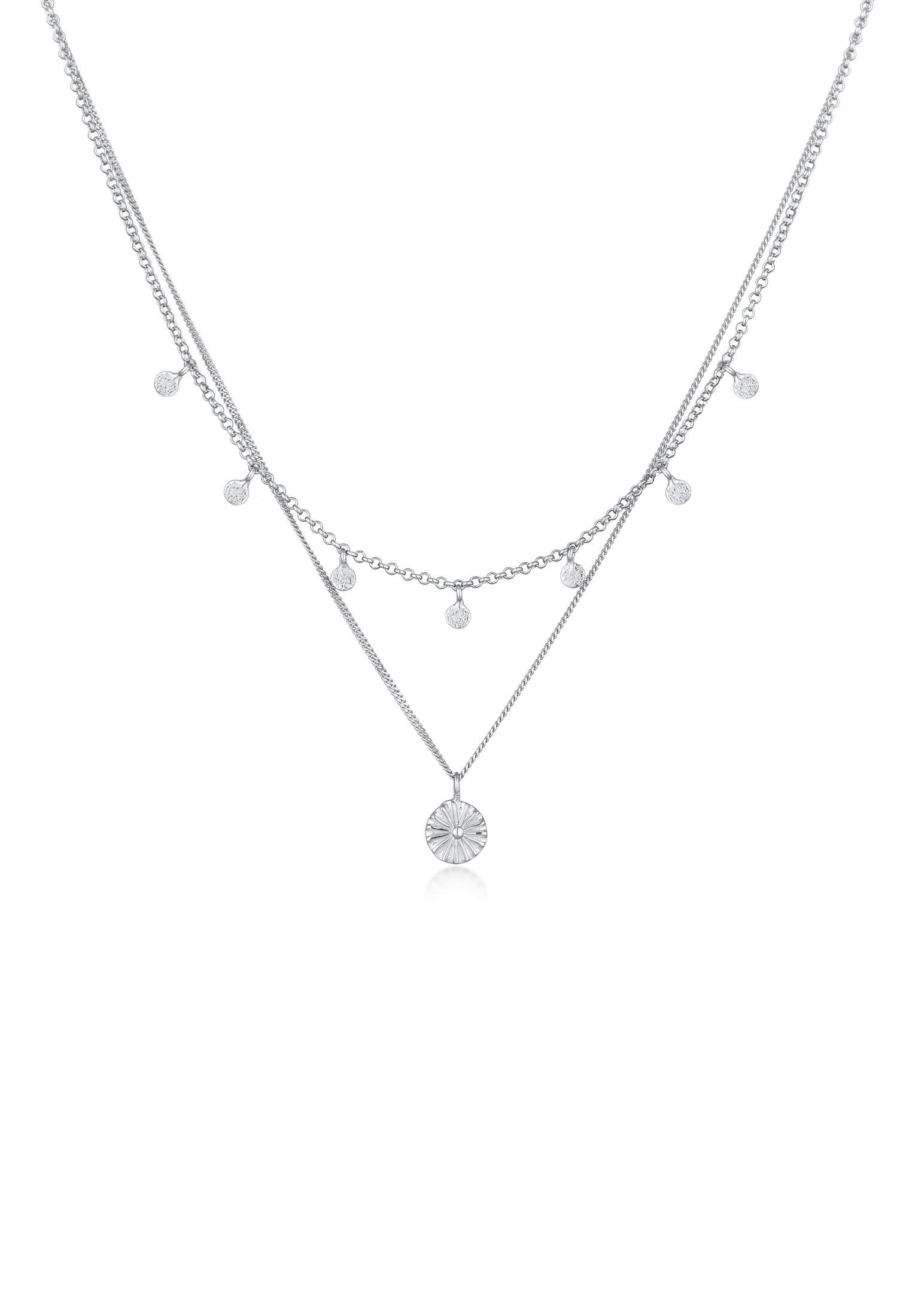 "Silberkette ELLI ""Halskette Layer Plättchen Disc Sonne 925 Silber"" Gr. 36, weiß, Halsketten, Damen, Silber 925 (Sterlingsilber), Silberkette"