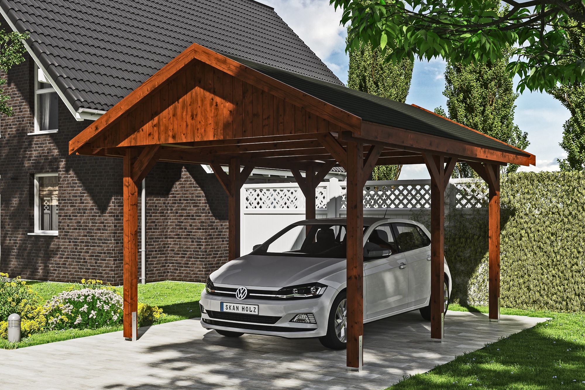 Skanholz Einzelcarport »Wallgau«, Nadelholz, 291 cm, Nussbaum, mit schwarzen Dachschindeln