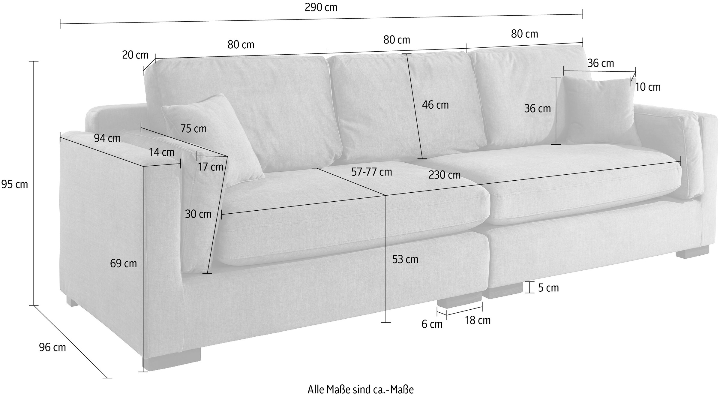 Home affaire Big-Sofa »Fresh Pond«, in vielen Bezugsqualitäten und Farben, B /T/H: 290/96/95 cm bestellen | BAUR