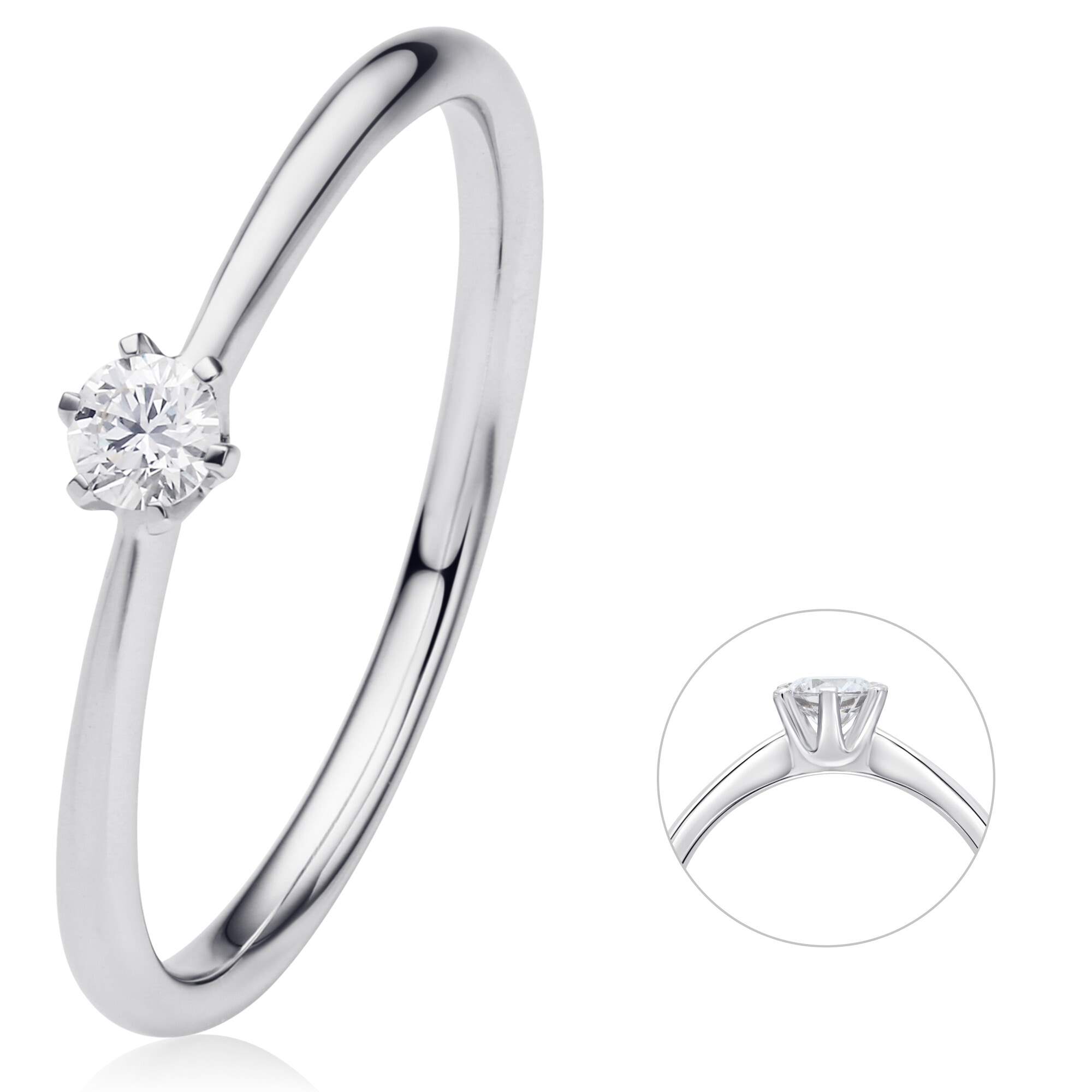 Diamantring »0.1 ct Diamant Brillant Ring aus 750 Weißgold«, Damen Gold Schmuck