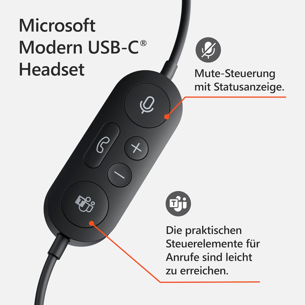 Microsoft On-Ear-Kopfhörer »Modern USB-C Headset«, Noise-Cancelling-integrierte Steuerung für Anrufe und Musik