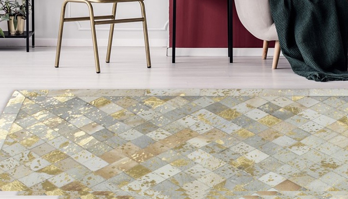 Kayoom Lederteppich »Lavish 210 - Fellteppich«, rechteckig, 8 mm Höhe, 100% Rindsleder, Patchwork-Dessin, Wohnzimmer