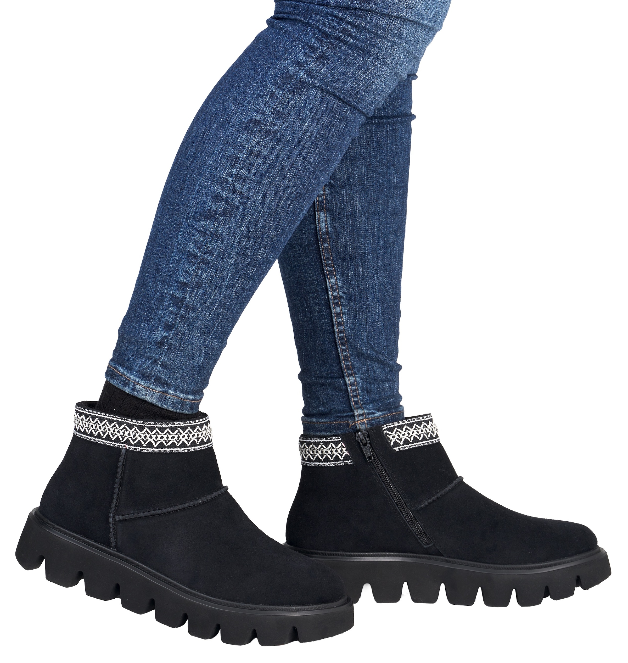 RIEKER Sport Winterboots, Plateauboots, Stiefelette mit Textileinfass im Ethno-Look
