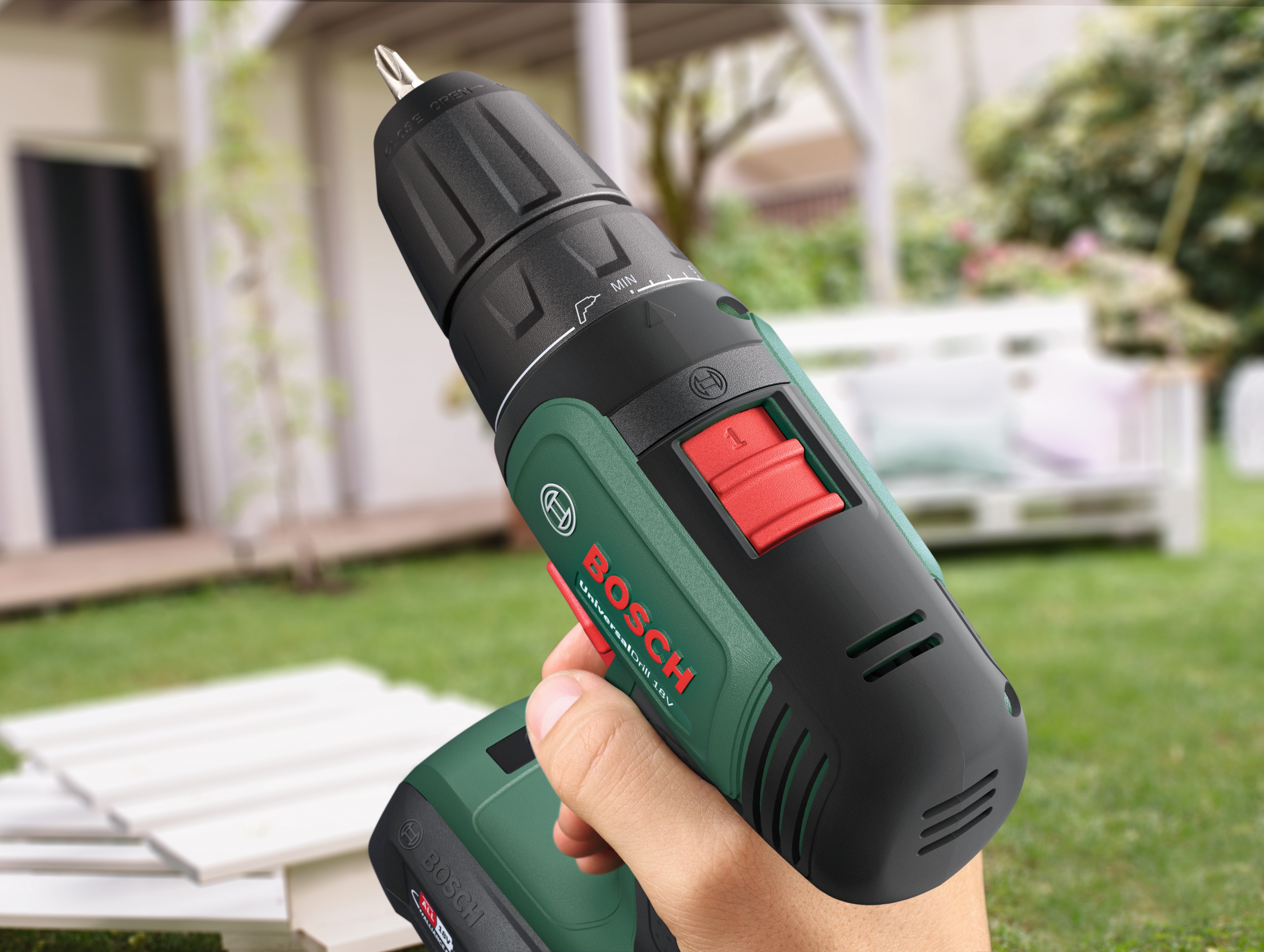 Thumbnail - Bosch Home & Garden Akku-Bohrschrauber "Power for ALL 18V Akku-System "UniversalDrill 18V"" Inkl. 2xAkkus 18V/1,5 Ah, La...