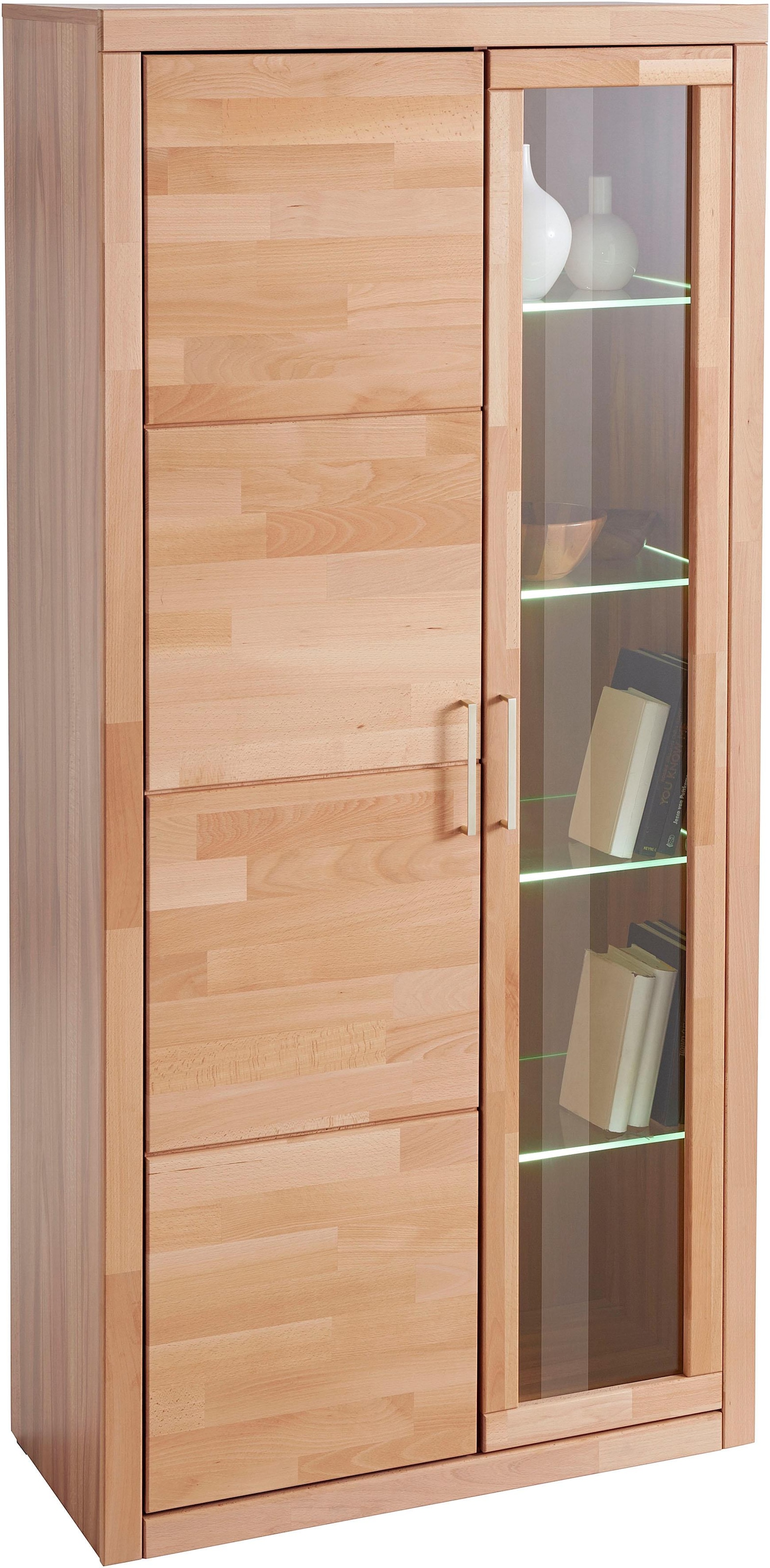 Home affaire Vitrine »Logo,190cm hoch,42 cm tief,Fronten Massivholz,10Fächer«, Korpus aus Holzwerkstoff,Griffe und Scharniere aus Metall