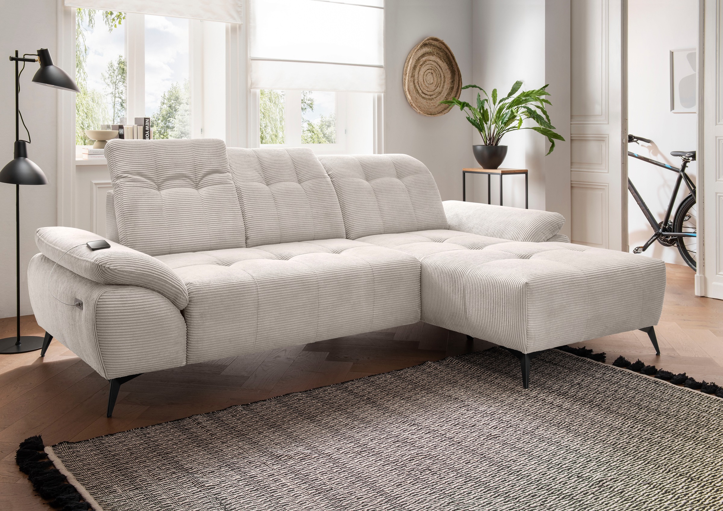 Home affaire "Fiore modern, bequeme Armlehnen, tolle Detailverarbeitung, L-Form" elektrischer Sitzvorschub und Kopfstützen höhenverstellbar