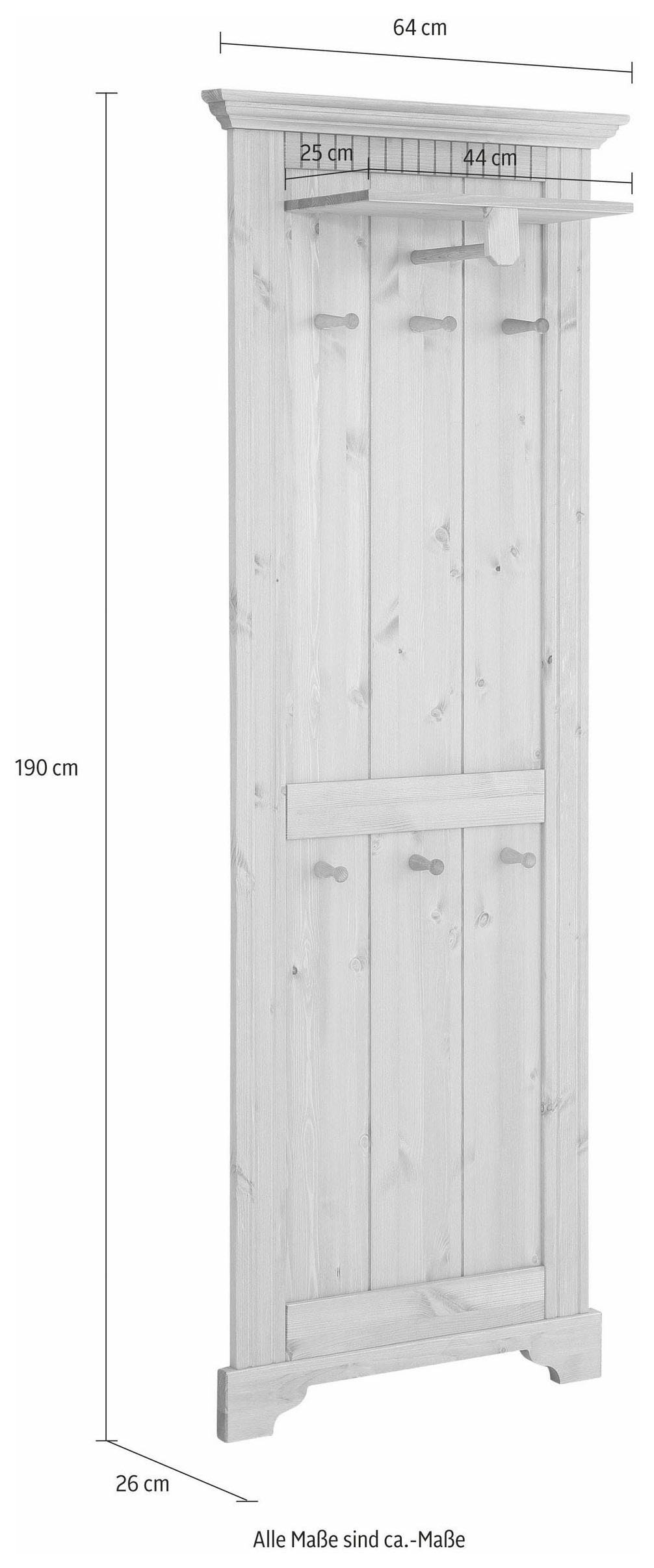 OTTO home Garderobenpaneel »Rustic« aus massiver Kiefer, Höhe 190 cm, mit Ablage, Holzhaken