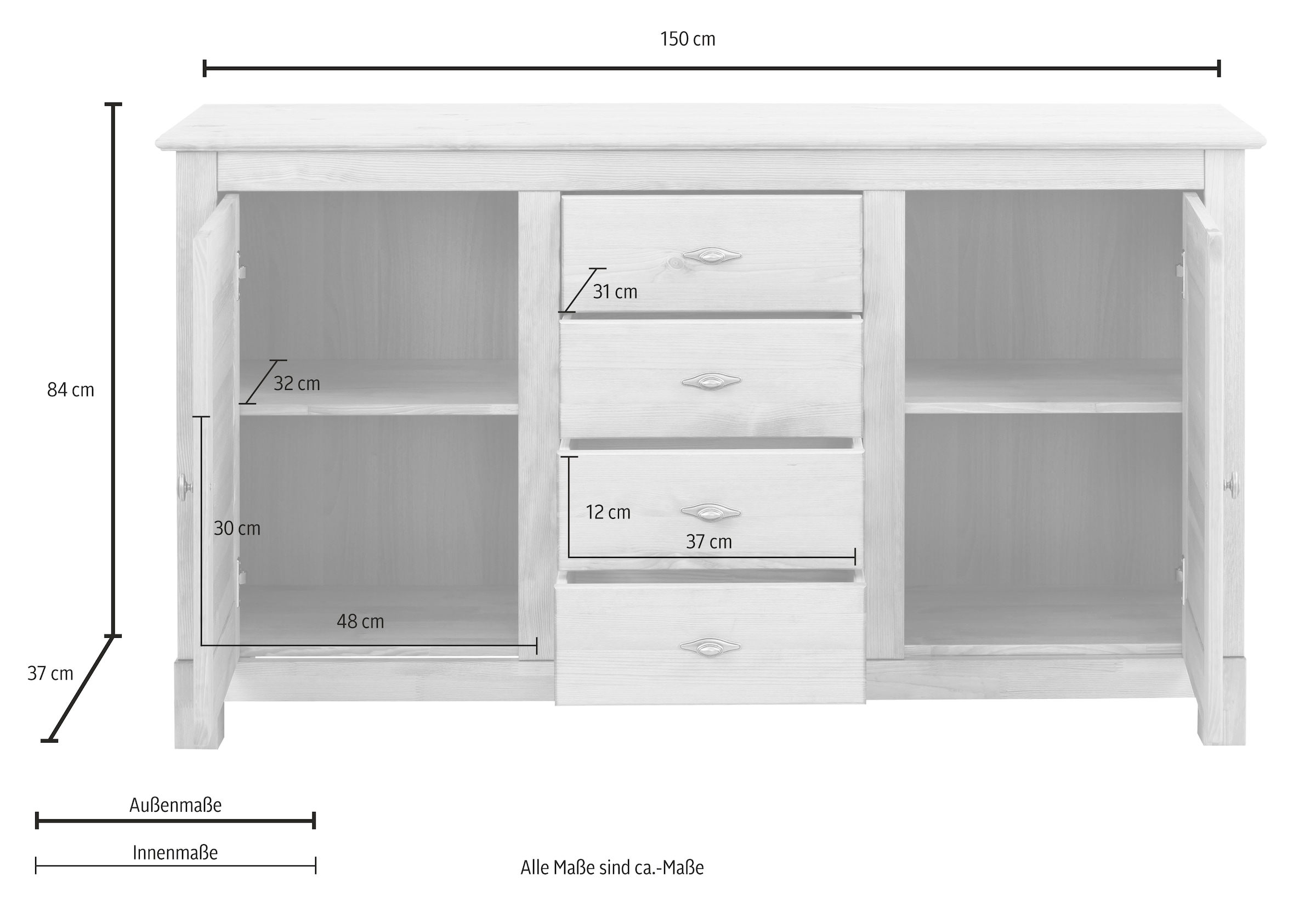 Home affaire Sideboard »Rauna«, Kommode, B/T/H: 150/37/84 cm