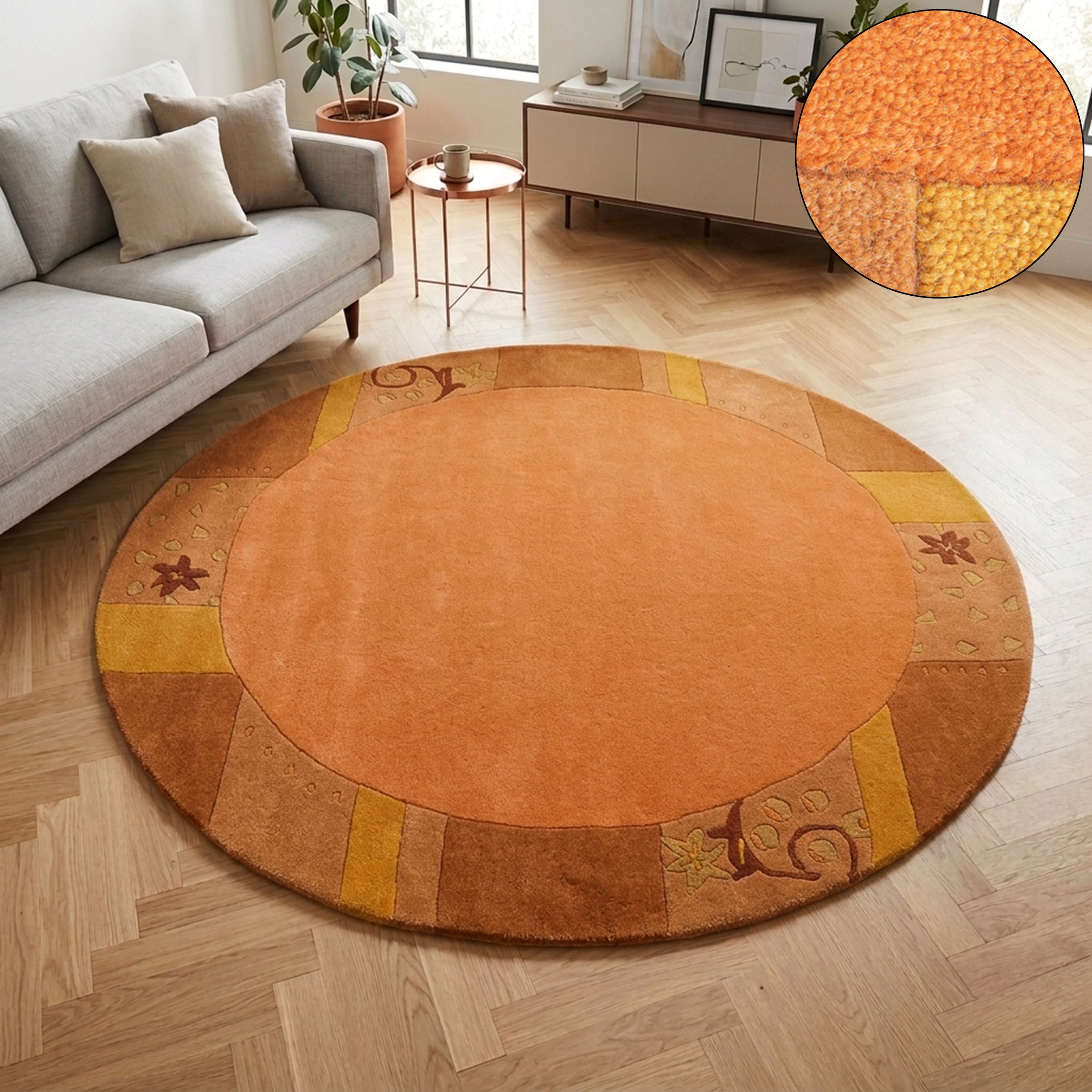 THEKO Wollteppich "Royal Ganges" rund 13 mm Höhe 95% Wolle, mit Bordüre, ideal im Wohnzimmer & Schlafzimmer