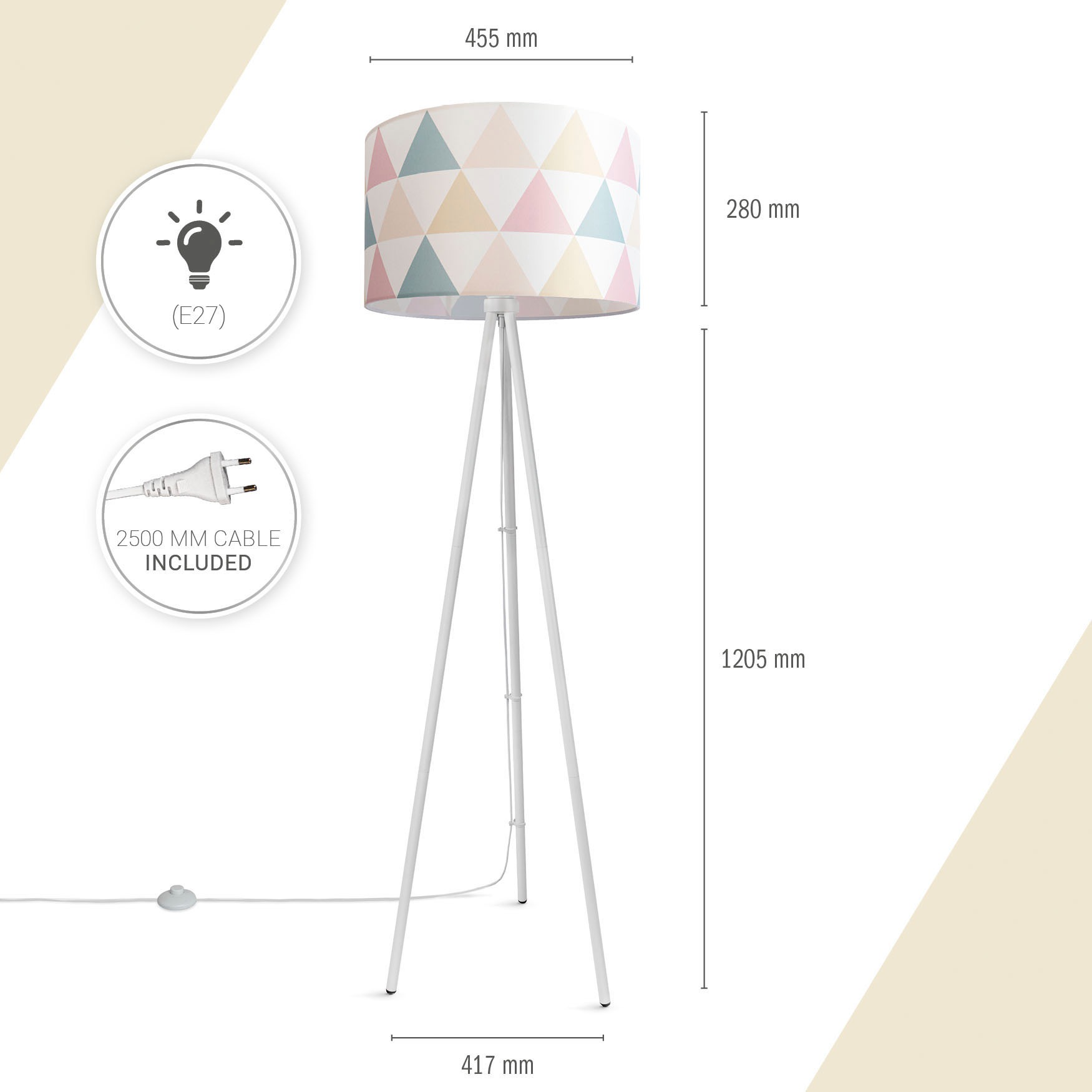 Dreieck Paco Stehlampe Stehlampe BAUR Leselampe | E27 Textil Delta«, Stofflampenschirm Home Rund »Trina Bunt