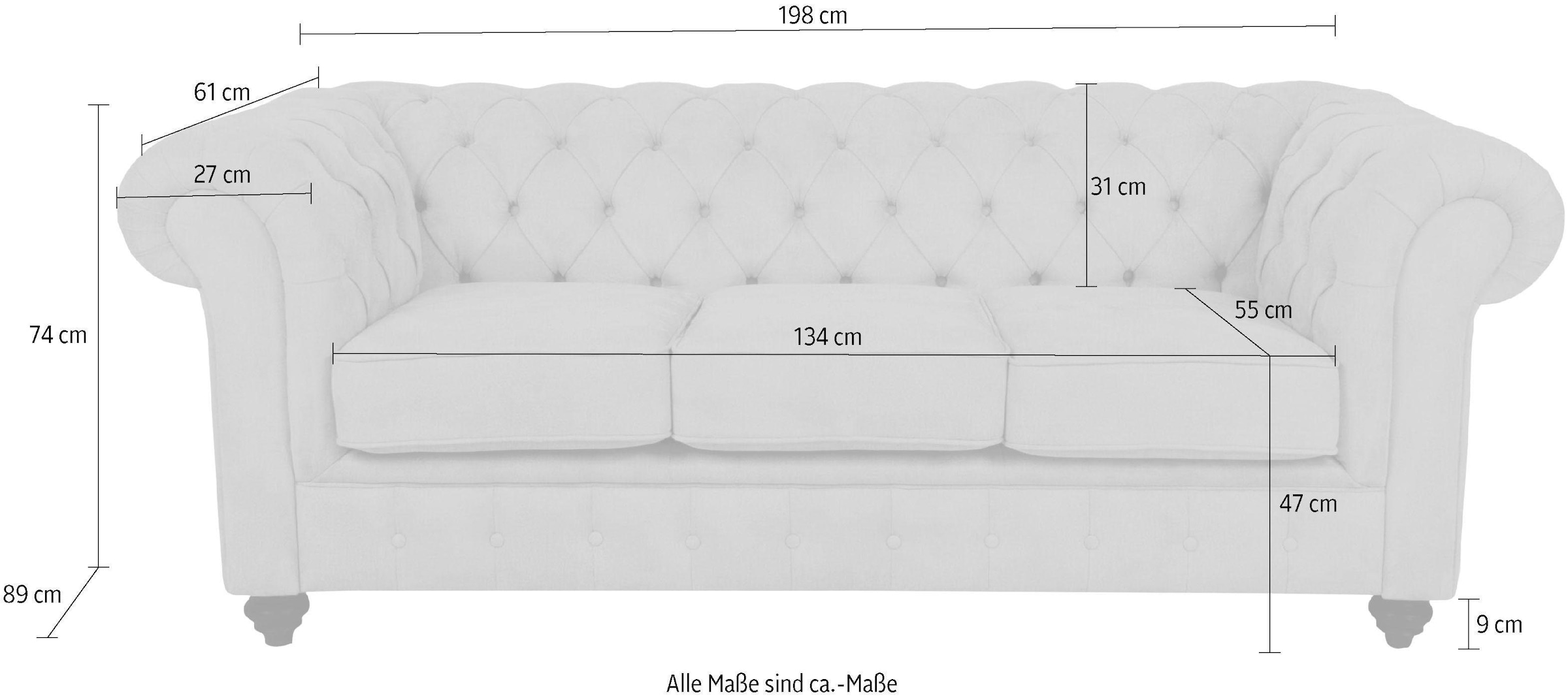 Home affaire Chesterfield-Sofa »Duc 3-Sitzer«, hochwertige Knopfheftung im Rücken, Samtoptik mit changierender Optik
