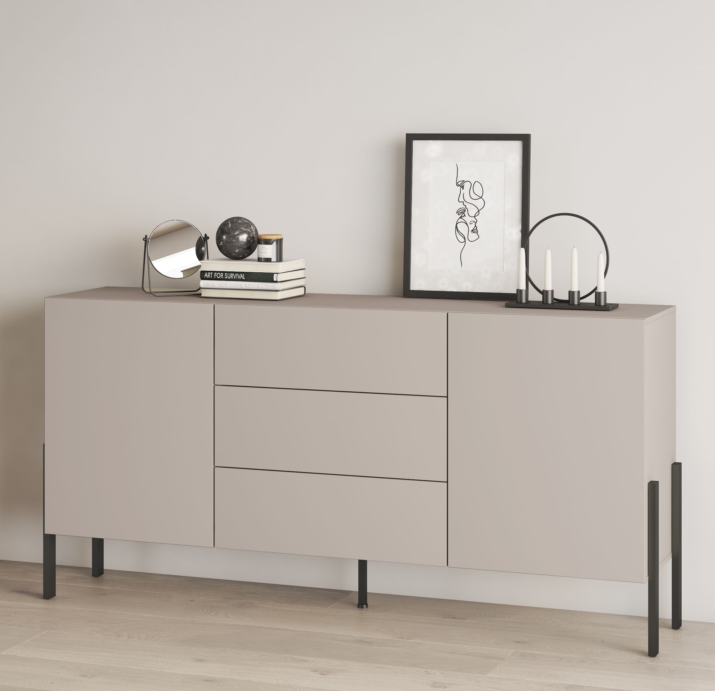 INOSIGN Sideboard »Jukon, Breite 150 bzw.180 cm, moderne grifflose Kommode«, Schubladenschrank 2 Türen/3 Schubkästen, push-to-open-Funktion