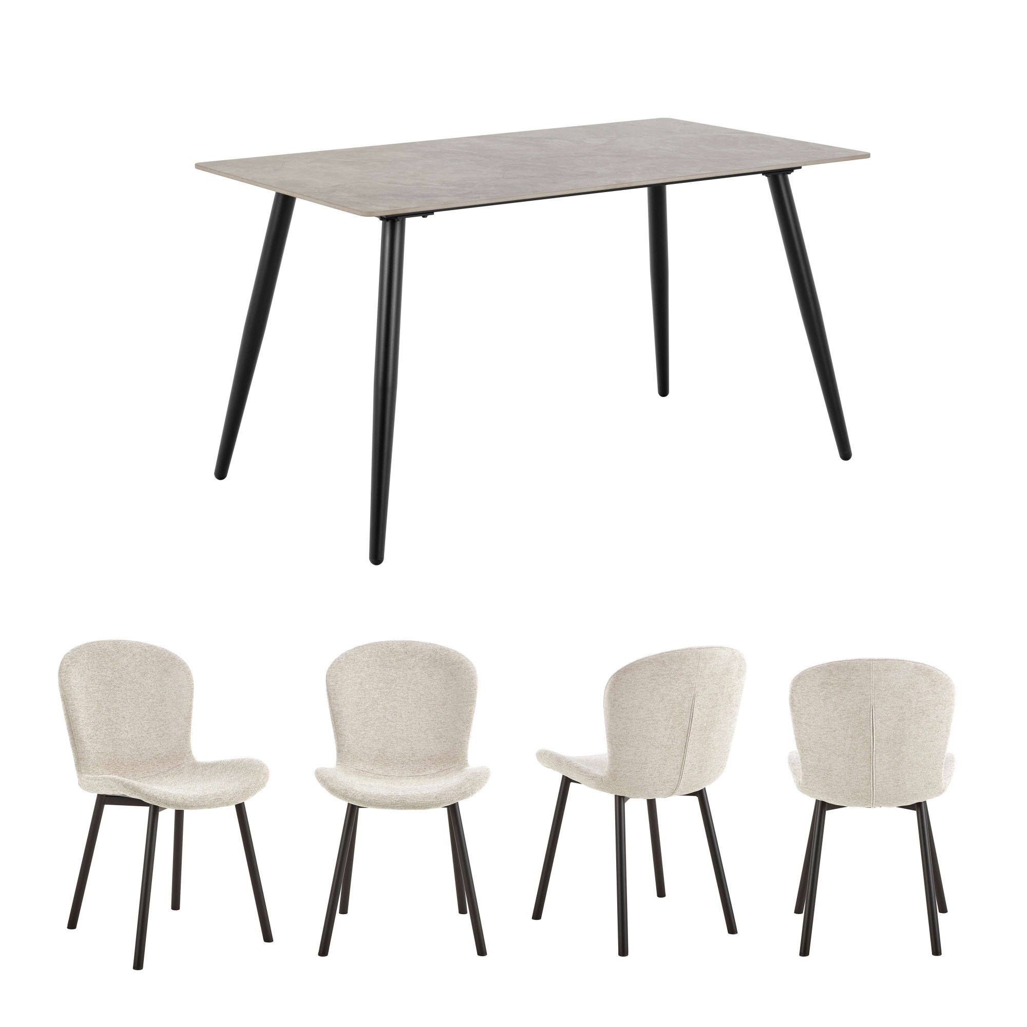 ACTONA GROUP Esszimmer-Set »Essgruppe, Speisetisch mit Stühlen«, (Komplett-Set, 5 St., 1x Tisch + 4x Stühle), Rechteckig Esstisch + 4x Stühle, grau keramik, beige,140x80x75cm