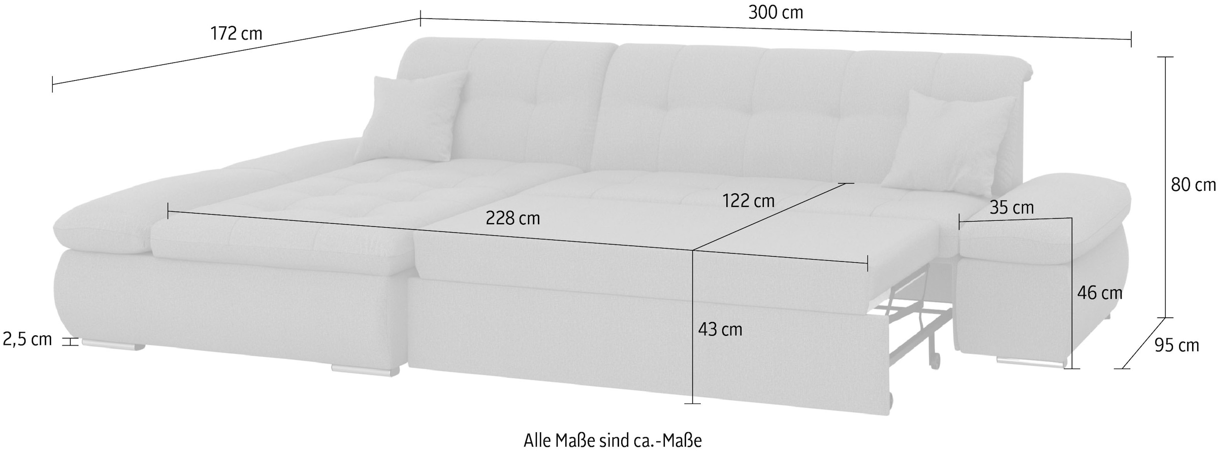 DOMO collection Ecksofa »Moric, L-Form, XXL-Sofa - Breite 300cm«, wahlweise mit Bettfunktion und Armteilverstellung, gelb-schlamm
