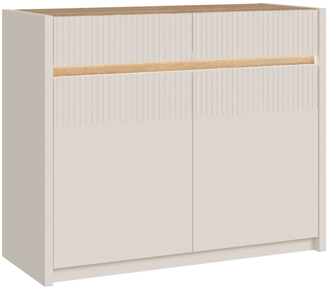 FORTE "Oak Squere Kommode, SK Vollauszug" B/H/T 105,3/85,9/41,5 cm Beleuchtung, Soft Close, Lamellenoptik