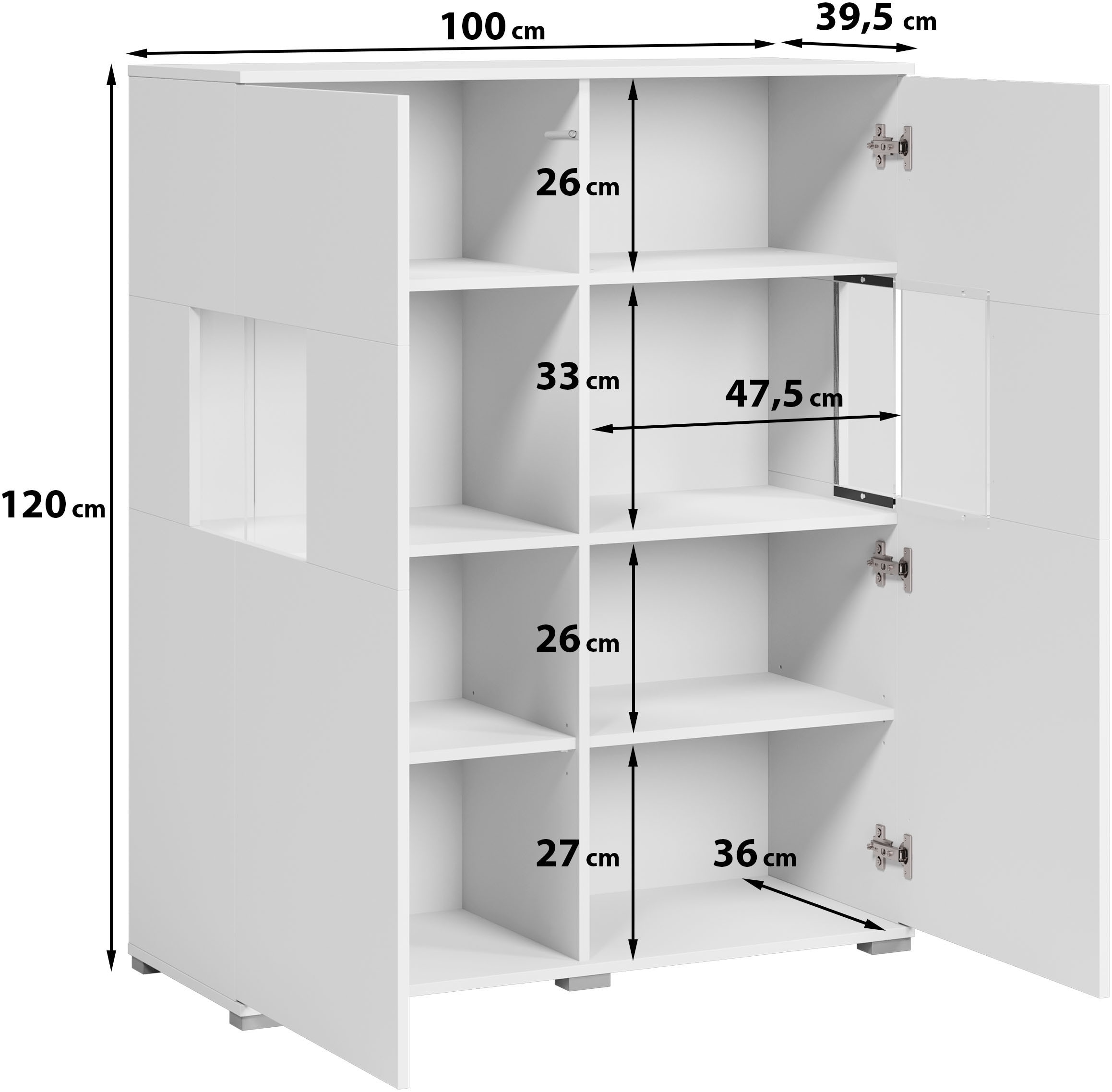 INOSIGN Highboard »Kenia«, (1 St.), Modernes Highboard mit Glastüren, Breite 100 cm