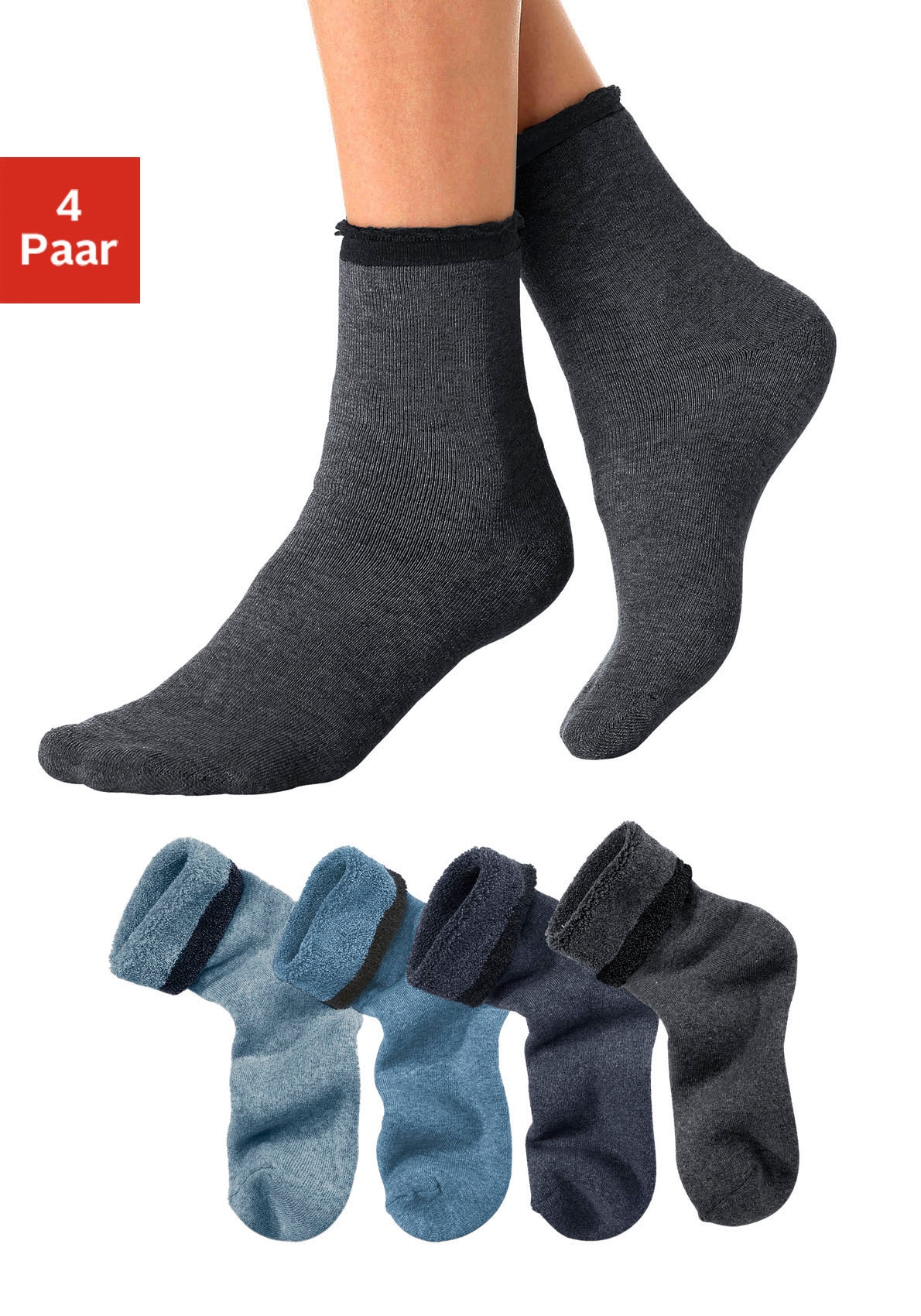 Lavana Kuschelsocken "Damen Frotteesocken" Packung, 4 Stk. tlg. mit wärmendem Innenfrottee