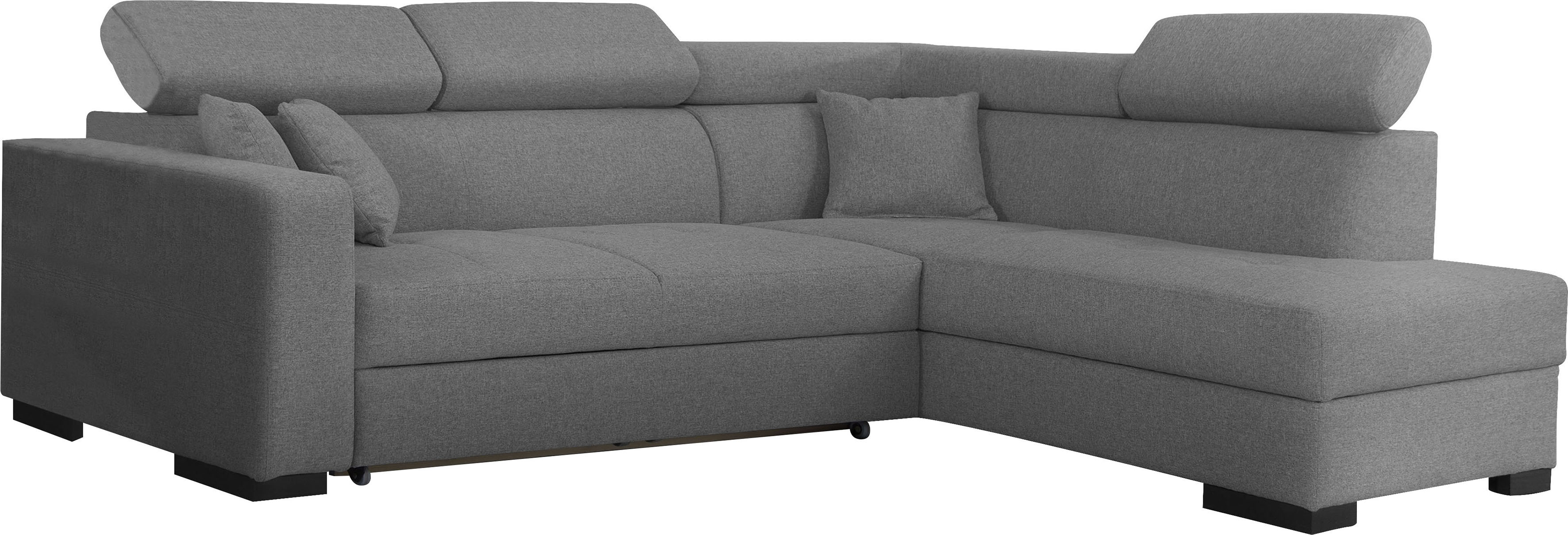 Home affaire Ecksofa "Tulio bequem, bewährte Wellenunterfederung, Breite 267cm, L-Form" wahlweise mit Bettfunktion und Bettkasten, incl. 3 Zierkissen