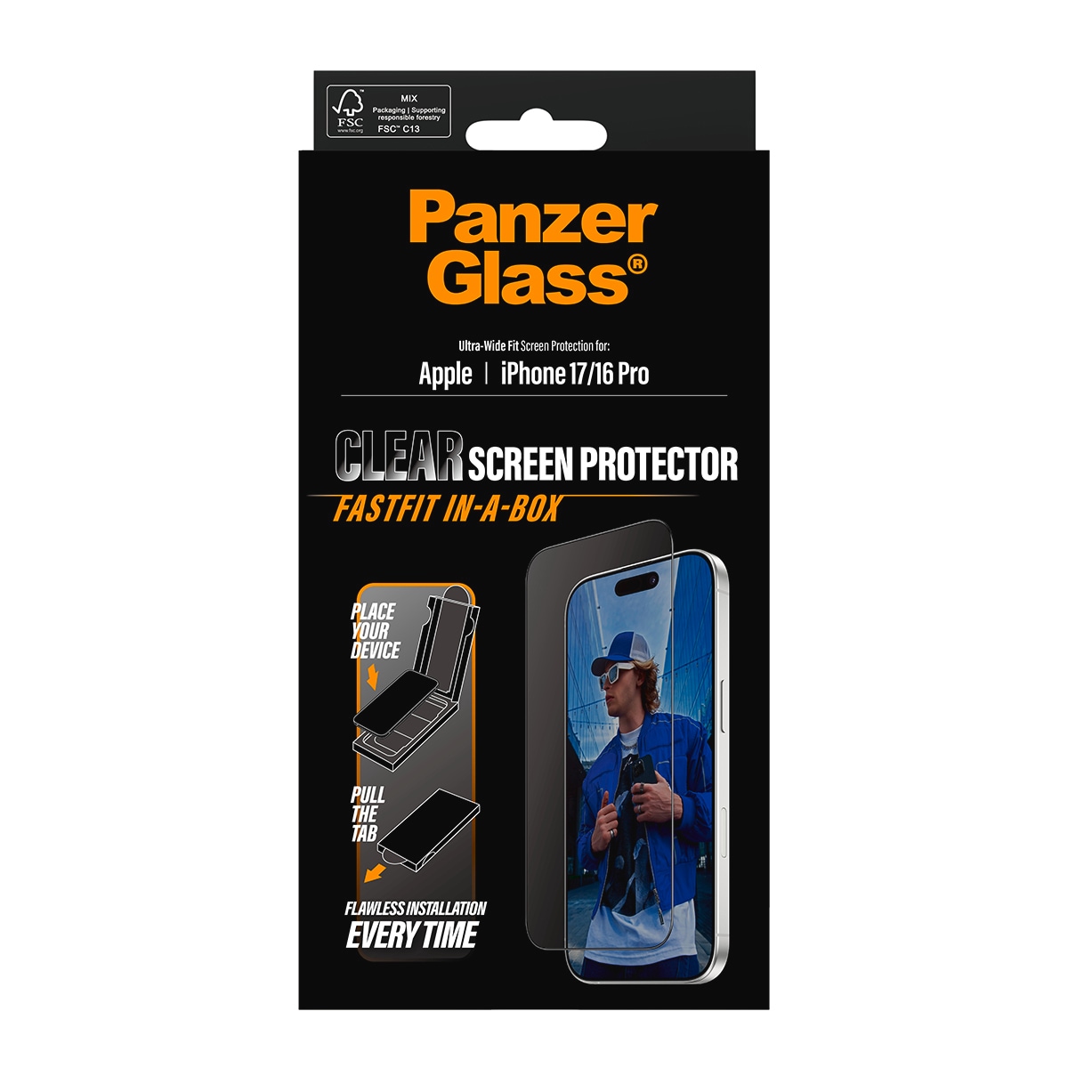 CARE by PanzerGlass Displayschutzglas »Ultra-Wide Fit Screen Protector FASTFIT IN-A-BOX«, für Apple iPhone 17, Displayschutzfolie, Schutzfolie, Bildschirmschutz, kratz- & stoßfest