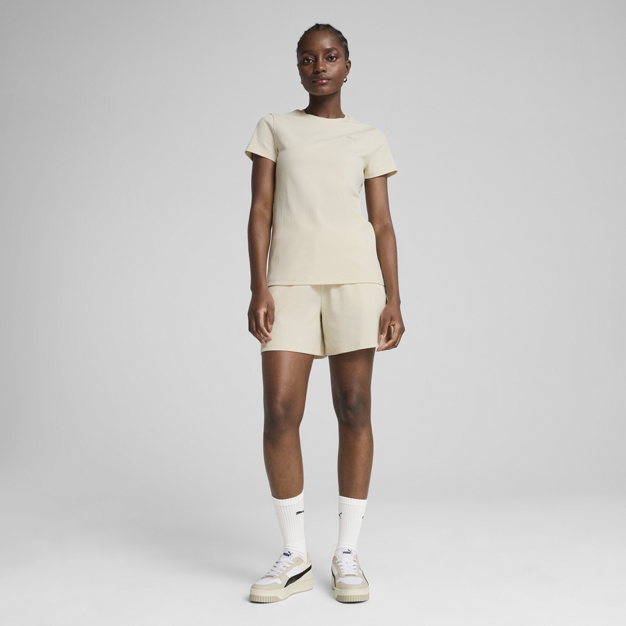 PUMA T-Shirt »ESS ELEVATED Geripptes T-Shirt Damen«
