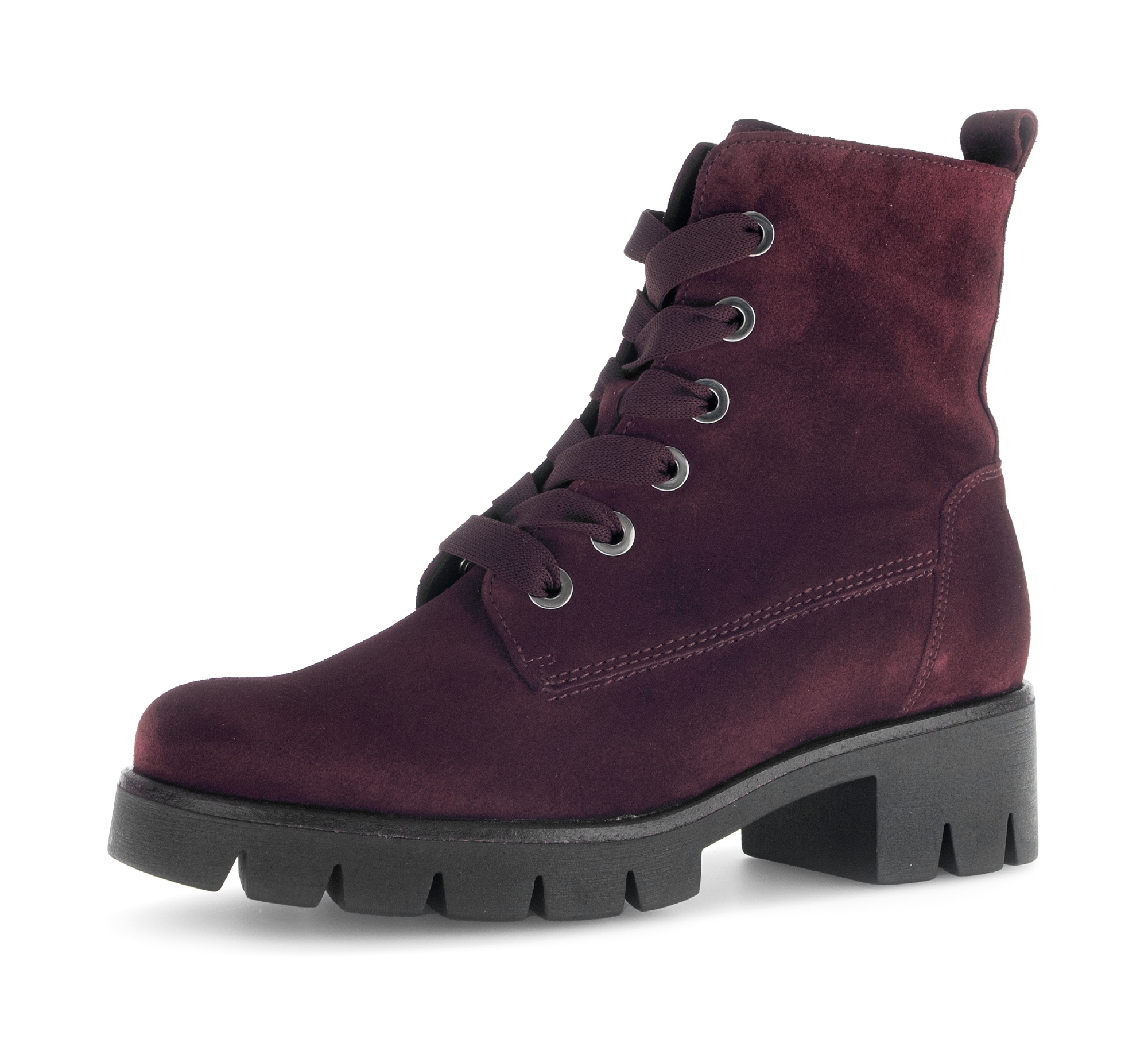 Schnürstiefelette GABOR, Damen, Gr. 38,5, beere, Veloursleder, unifarben, Schuhe Schnürstiefelette, Schnürboots mit Blockabsatz