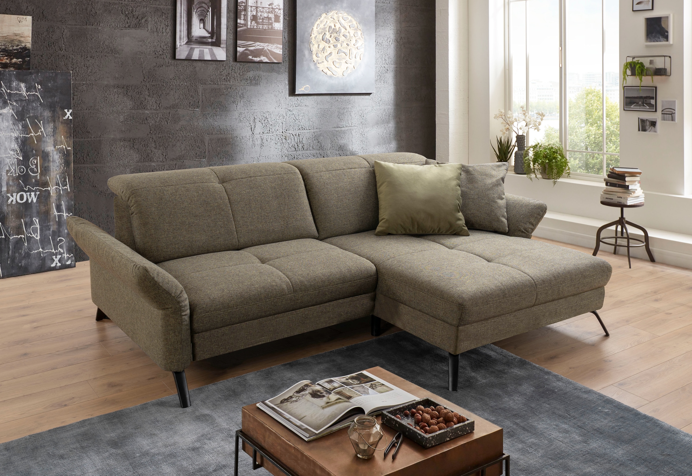 set one by Musterring Ecksofa "SO 4400 V" wahlweise mit motorischer Bettfunktion & Kopfverstellung, Fuß schwarz