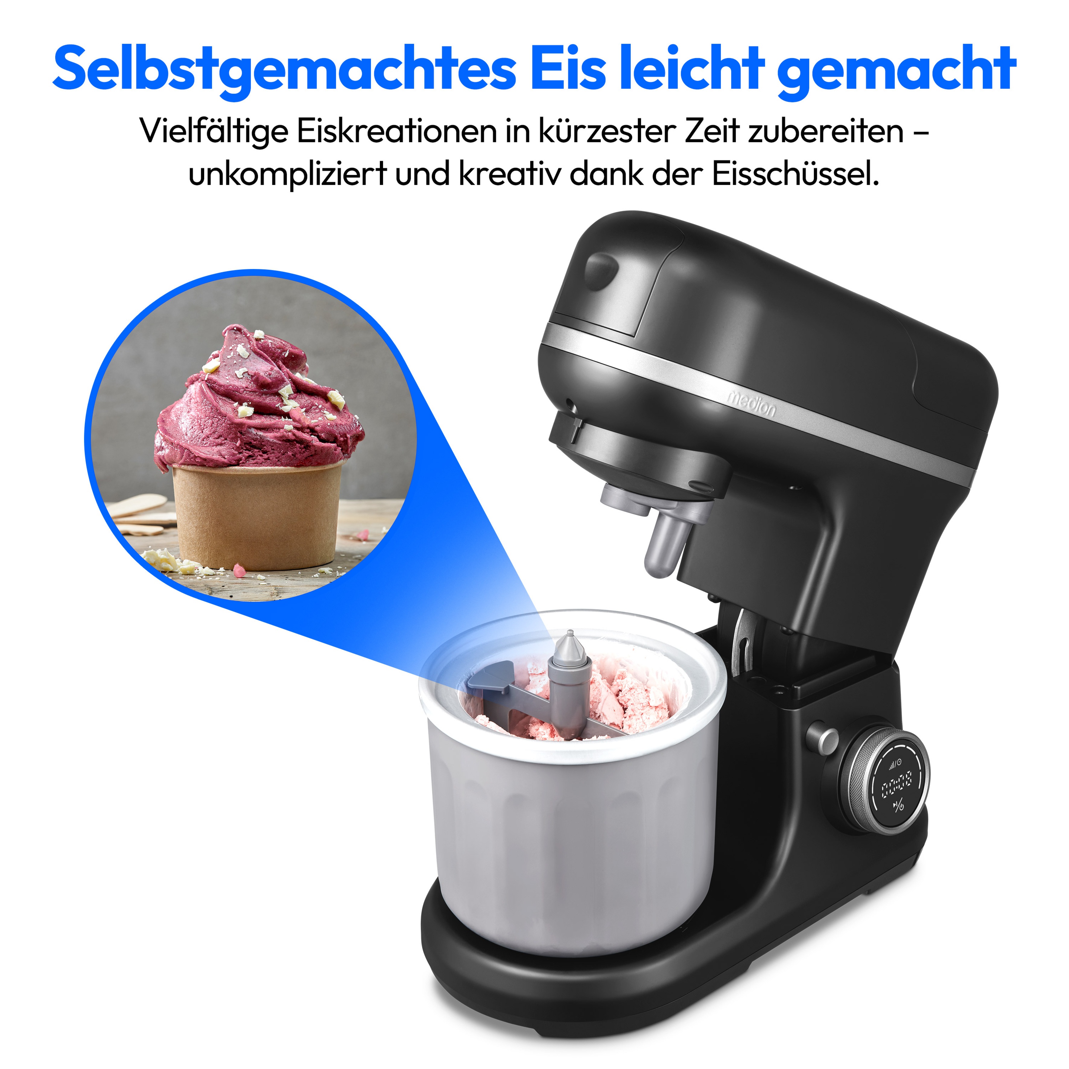 Thumbnail - Medion Küchenmaschine "MD 18442, 8 Geschwindigkeitsstufen, Impulsfunktion, 5L Rührschüssel", Umfangreiches Zubehör-Set i...