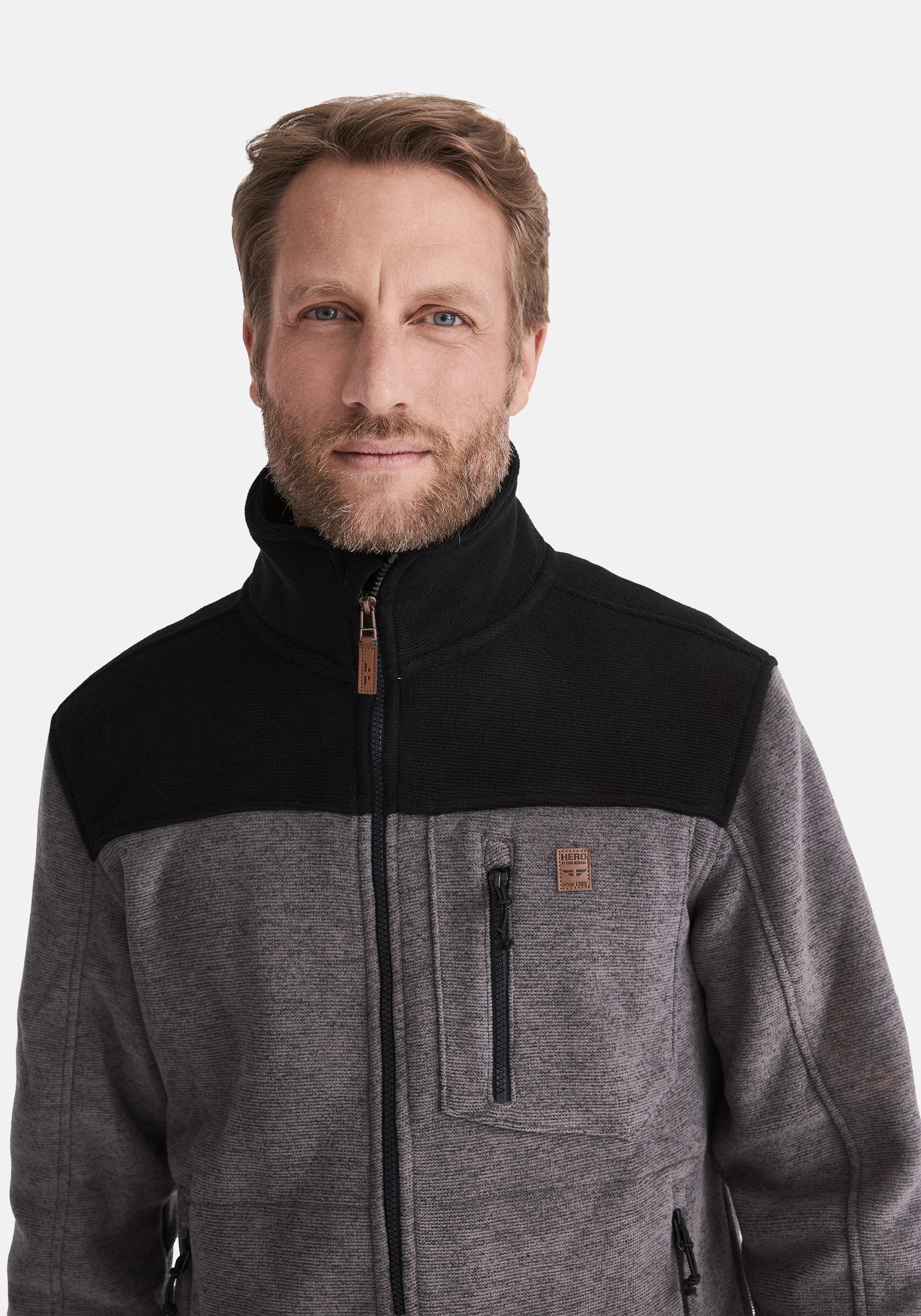 Thumbnail - HERO by John Medoox Fleecejacke "JOEL Heavy Strick-Fleecejacke" Sherpa fleece Straight Fit Casual Sherpa für Herren
