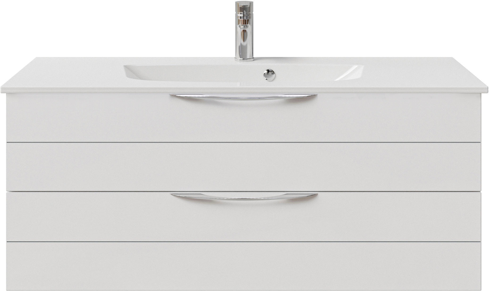 Saphir Badmöbel-Set »Serie 6025 2-teilig Mineralmarmor-Waschtisch mit LED-Spiegelschrank«, (2 St.), Waschplatz 117cm breit, 2 Schubladen, 3 Spiegel-Türen, inkl Türdämpfer