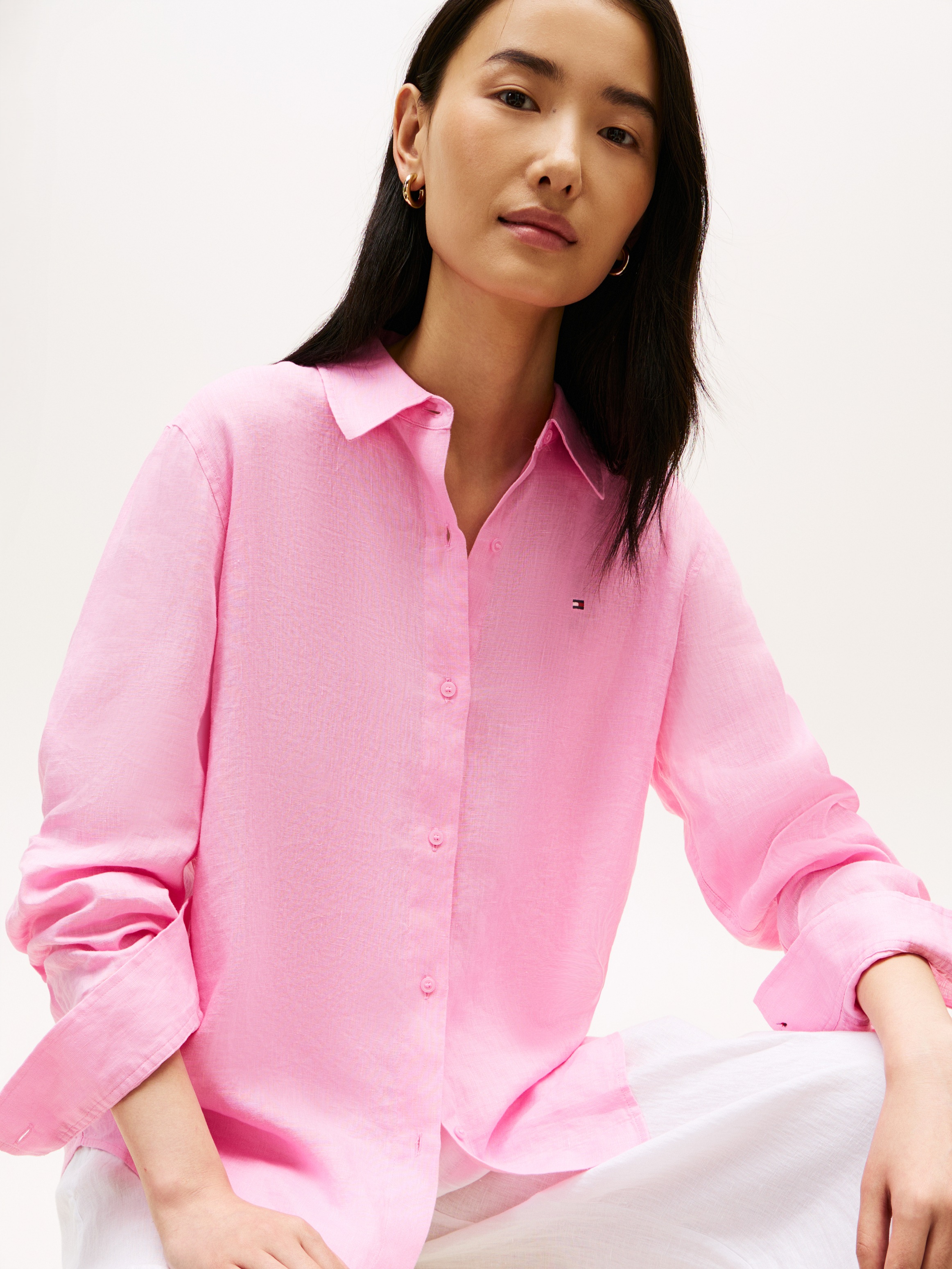 Tommy Hilfiger Hemdbluse "ESS LINEN RELAXED SHIRT" mit Logostickerei,kühlen günstig online kaufen