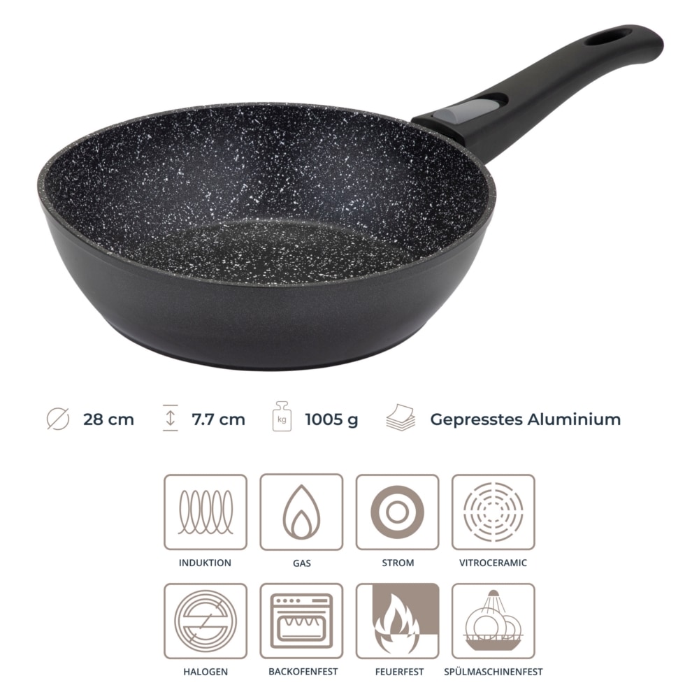RESTO Kitchenware Bratpfanne »Aries, tiefe Wokpfanne mit vierschichtiger Marmor-Antihaftbeschichtung«, Aluminium, (1 tlg.), mit einem abnehmbaren Griff - backofenfest, spülmaschinenfest