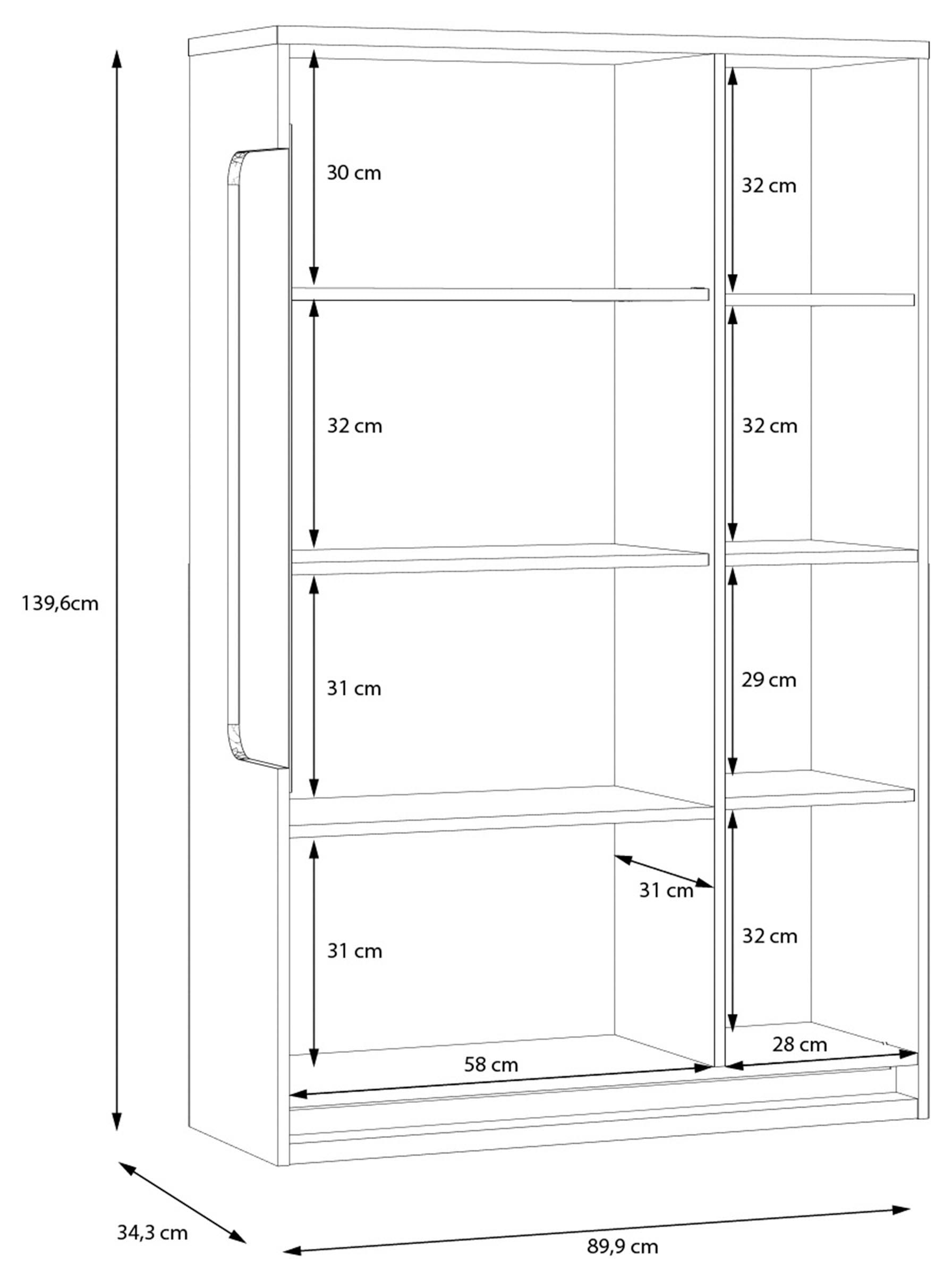 FORTE Highboard »Attention«, (Hochschrank, Hochkommode), Highboard, Beleuchtung, Soft Close, Glastüre, Stauraum, Höhe 139,6cm