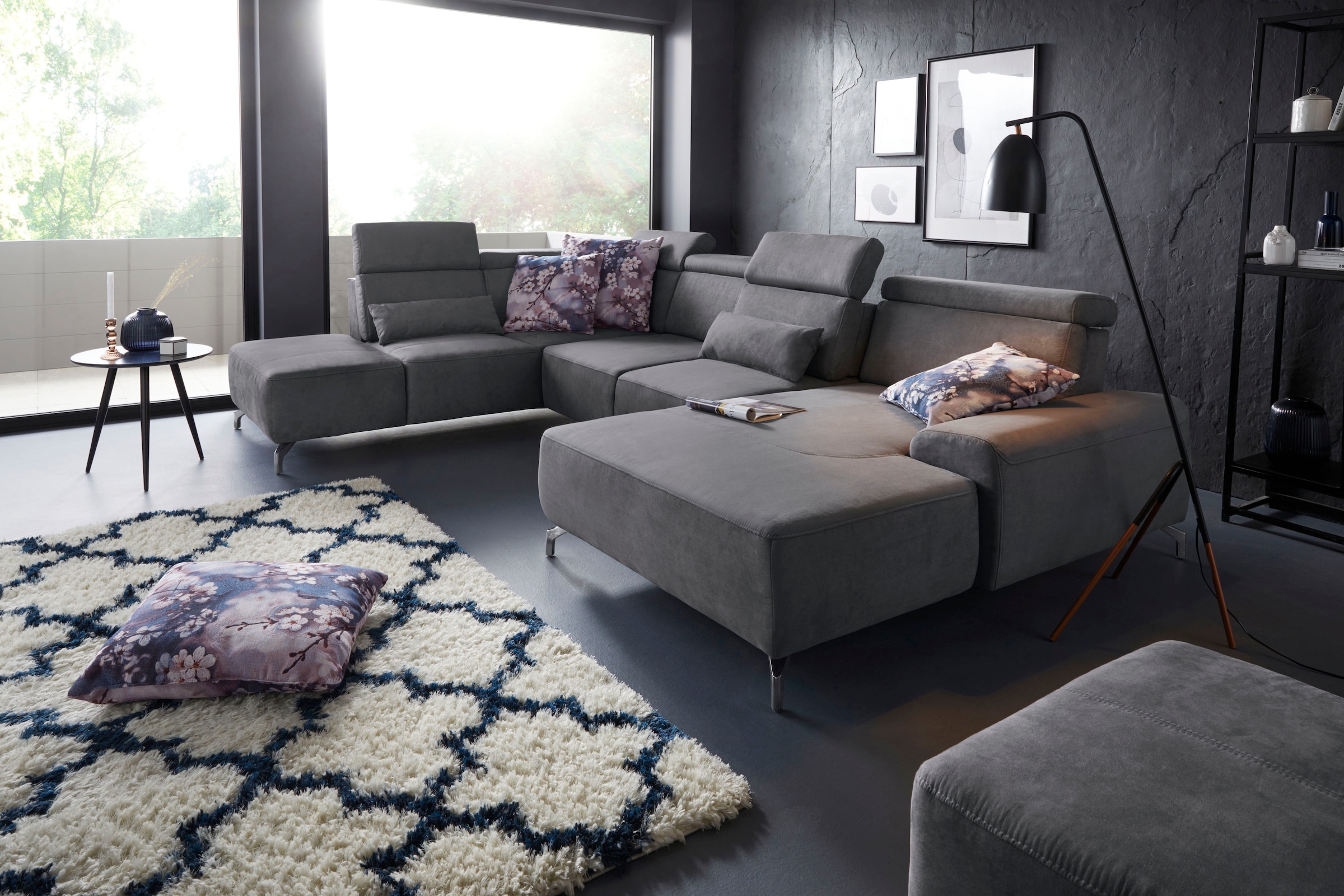 sit&more Wohnlandschaft »Gizeh U-Form«, 12 cm Fußhöhe, inklusive Sitztiefenverstellung und Kopfteilverstellung