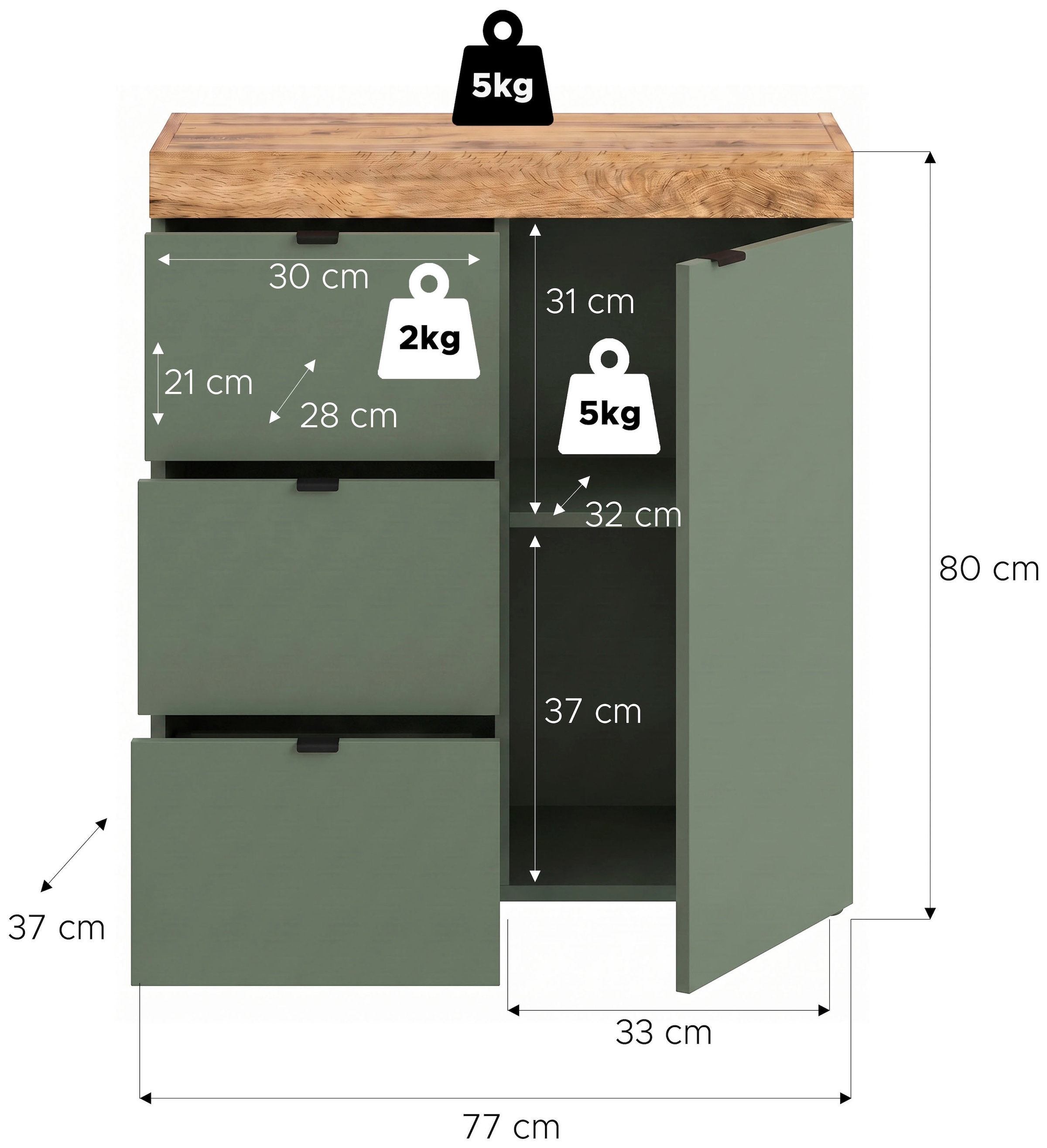 OTTO home Kommode »MAMBO II, Breite 77 cm, 1 Tür, 1 Einlegeboden, 3 Schubkästen« 1 Stk. tlg. Kommode, Anrichte, Wohnzimmer, Schlafzimmer