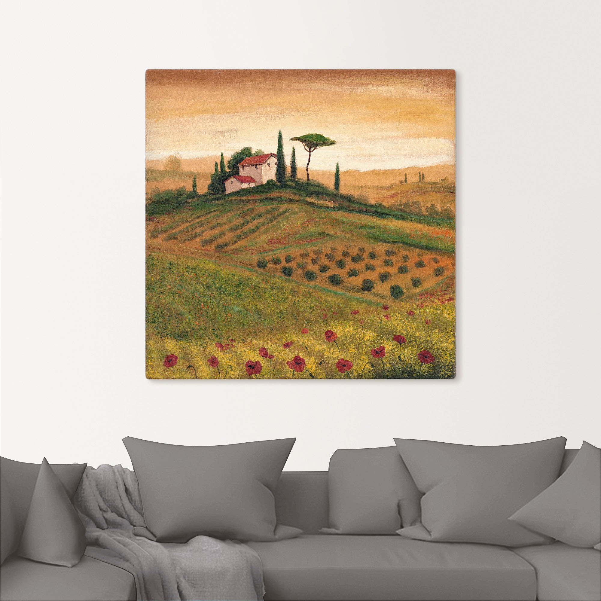 Artland Leinwandbild »Toskanalandschaft mit Mohnblumen I«, Bilder von Europa, (1 St.), auf Keilrahmen gespannt