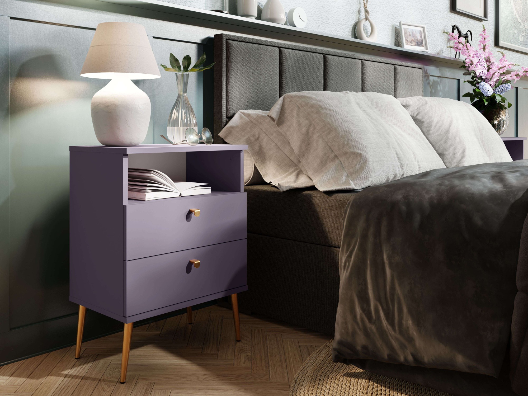 Thumbnail - Home affaire Nachttisch "Elyria, Metallgriffe, FSC-zertifizierter Holzwerkstoff" Nachtkommode B/T/H 50/34/69cm, mit 2 Sc...