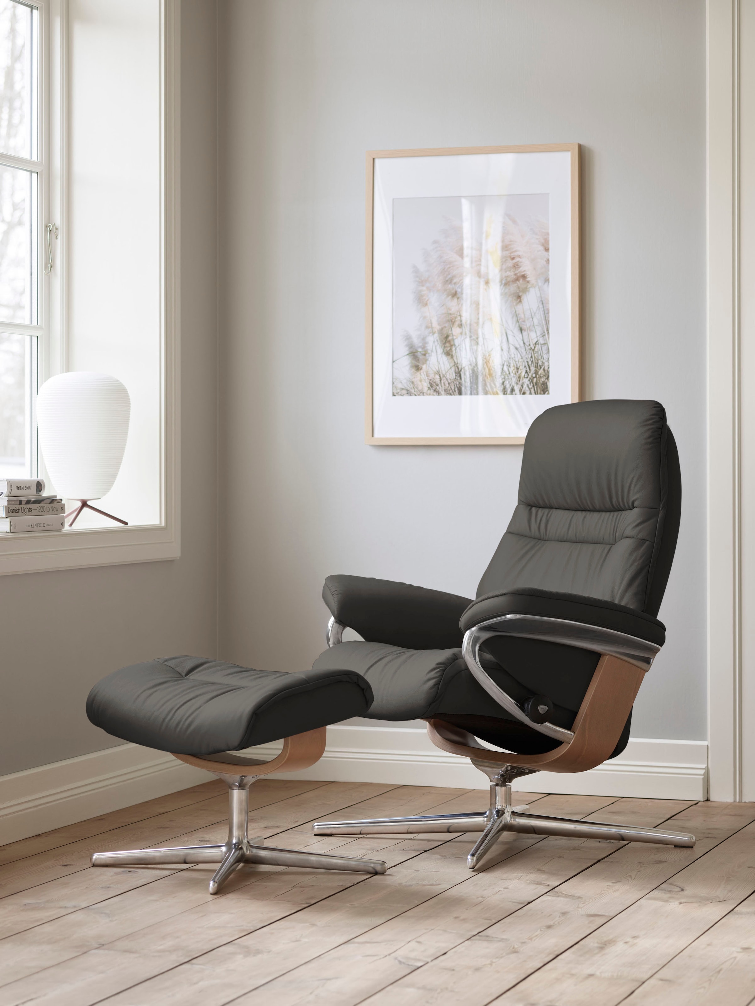 Stressless Fußhocker "Sunrise", mit Cross Base, Größe S, M & L, Holzakzent Eiche