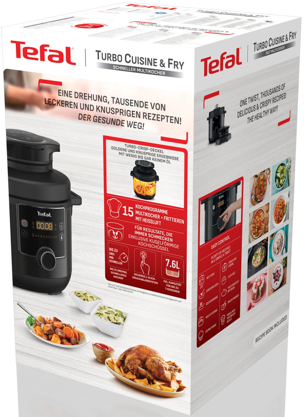 Tefal Multikocher »Turbo Cuisine & Fry inkl. Extra-Crisp-Deckel, 1-Knopf-Bedienung«, Schnellkochtopf/ Heißluftfritteuse, 15 automatische Programme, CY7788