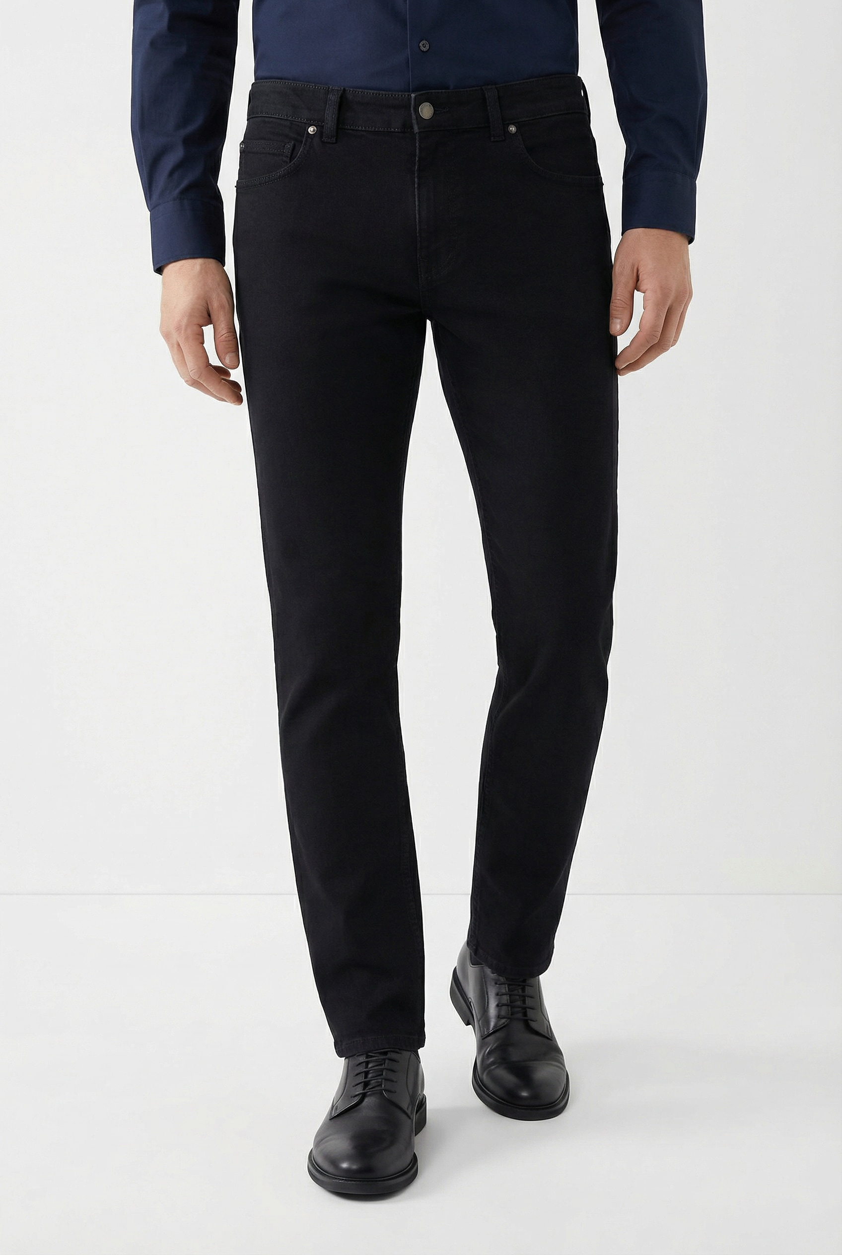 5-Pocket-Jeans OLYMP "Oskar", Herren, Gr. 34, Länge 34, schwarz, Denim/Jeans, Obermaterial: 98% Baumwolle, 2% Elasthan, gerade lang, Jeans 5-Pocket-Jeans