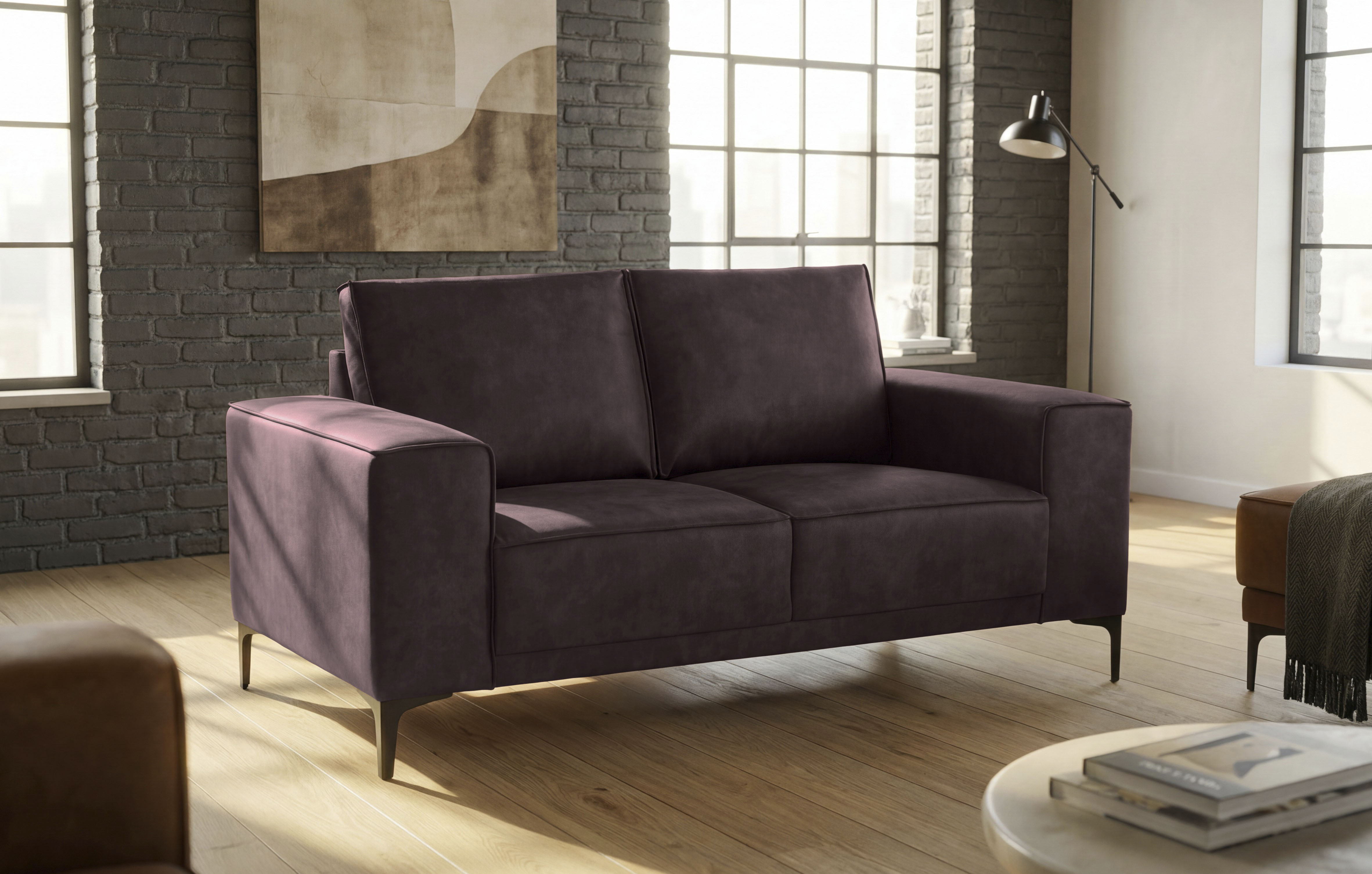 OTTO home 2-Sitzer "OLAND Luxus-Microfaser, Sofa, B: 164 cm, Skandi-Design" 164 cm, Wellenunterfederung, Skandi-Design, Metallfüße