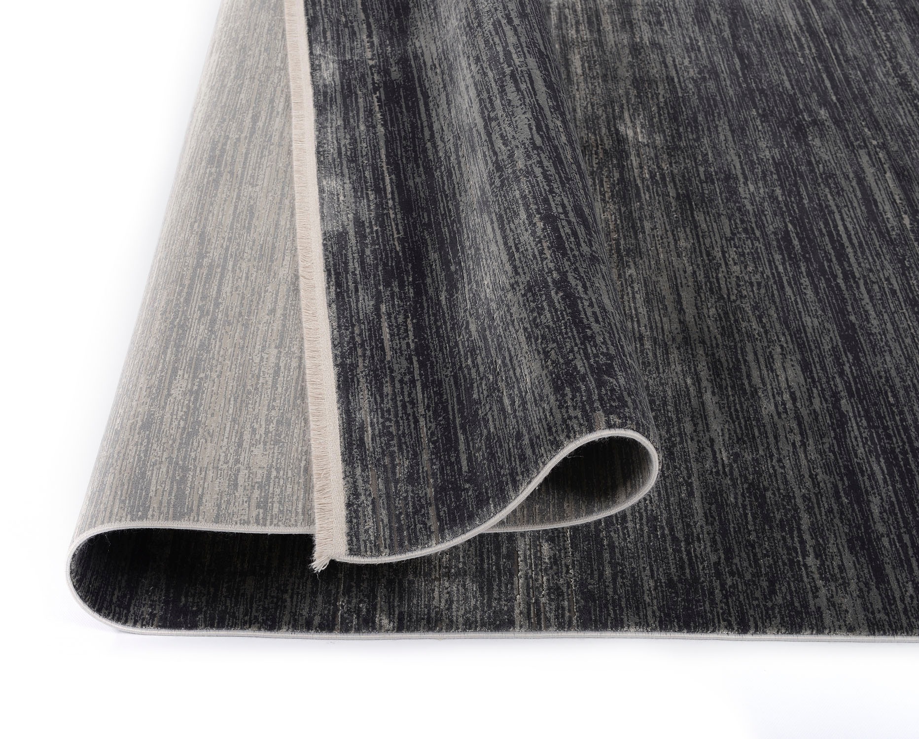 Teppich OCI DIE TEPPICHMARKE "BESTSELLER GLORY", grau (grau, dunkel), B:240cm H:8mm L:300cm, Viskose, Teppiche, Teppich, Glanz Viskose, mit Fransen, Hoch Tief Struktur, Vintage, Wohnzimmer 2