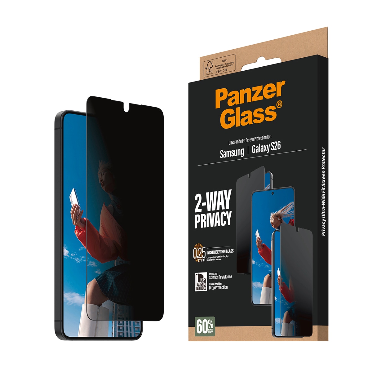 CARE by PanzerGlass Displayschutzglas »Ultra-Wide Fit 2-Way Privacy Screen Protector« für Samsung Galaxy S26 Displayschutzfolie, Schutzfolie, Bildschirmschutz, kratz- & stoßfest