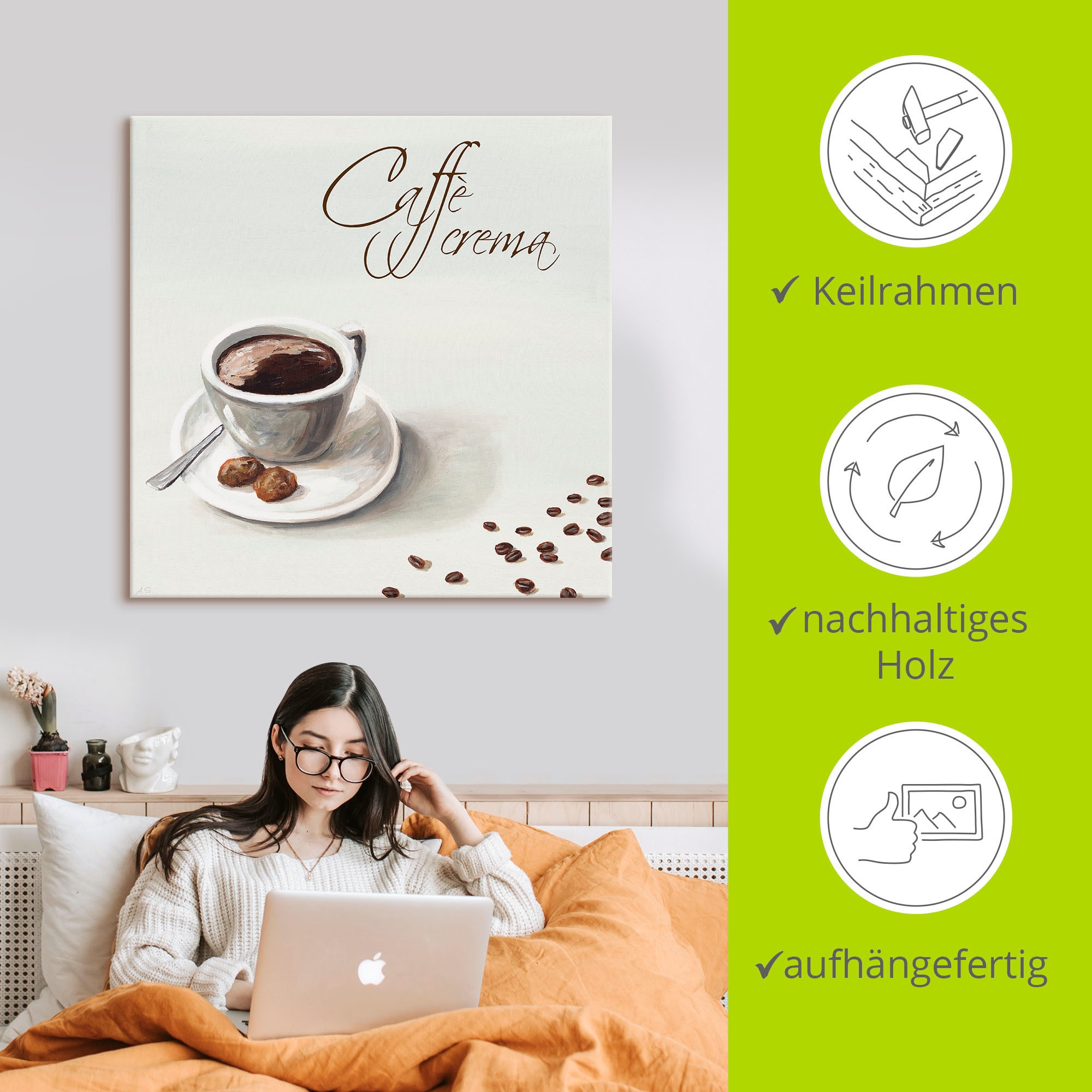 Artland Leinwandbild »Kaffee crema« Getränke 1 Stk. tlg. auf Holzrahmen gespannt