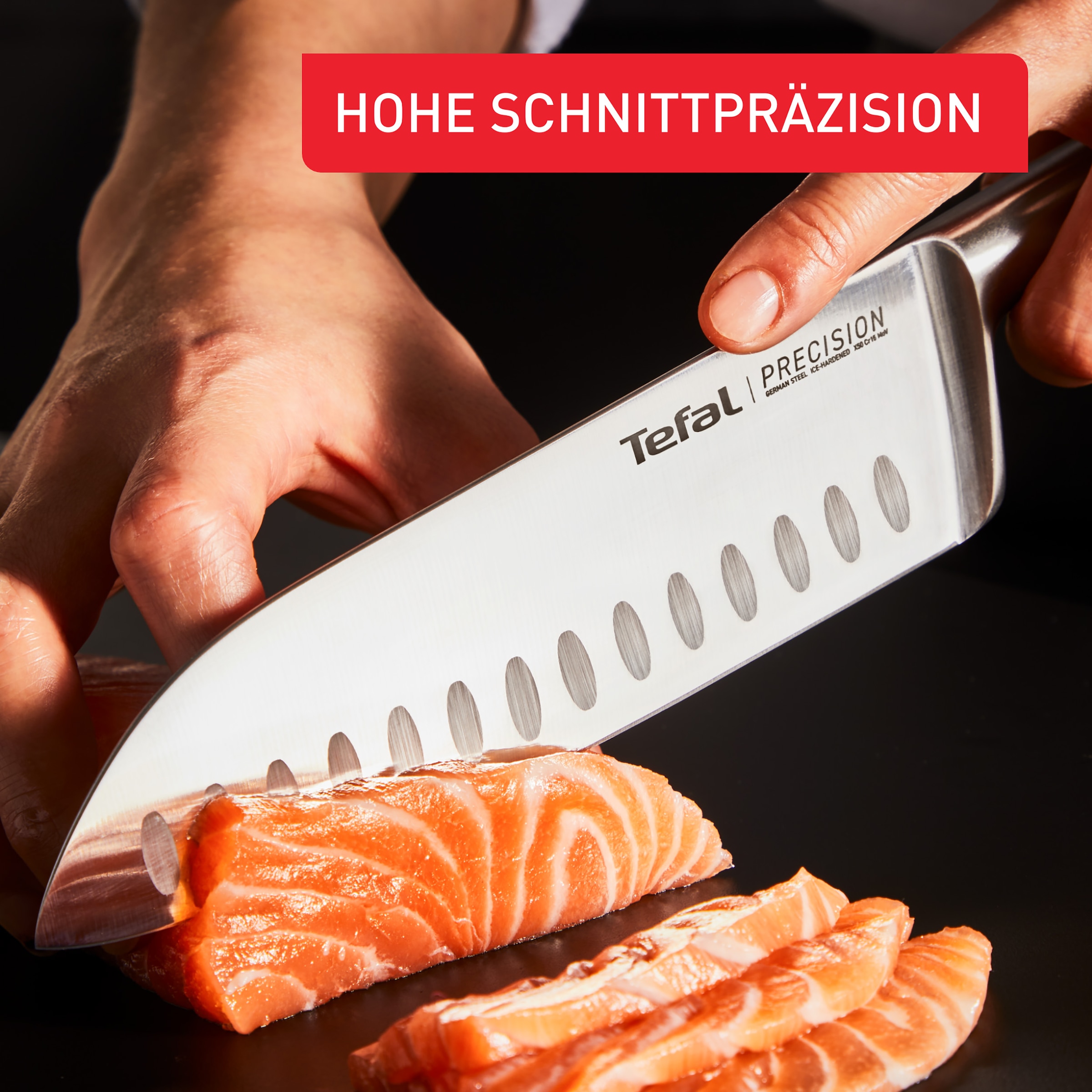 Tefal Santokumesser »Precision« 16,5 cm, 22°-Klingenwinkel, Eishärtungstechnologie, Wellenmuster