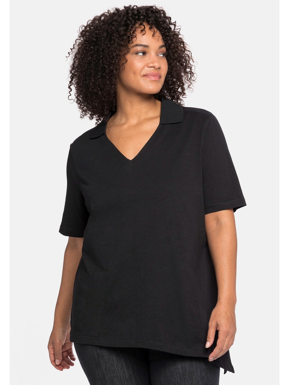 Sheego T-Shirt »Große Größen«, mit und Saum asymmetrischem Polokragen bestellen BAUR 
