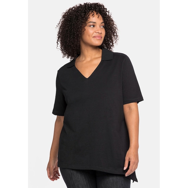 Sheego T-Shirt »Große Größen«, mit Polokragen und asymmetrischem Saum  bestellen | BAUR