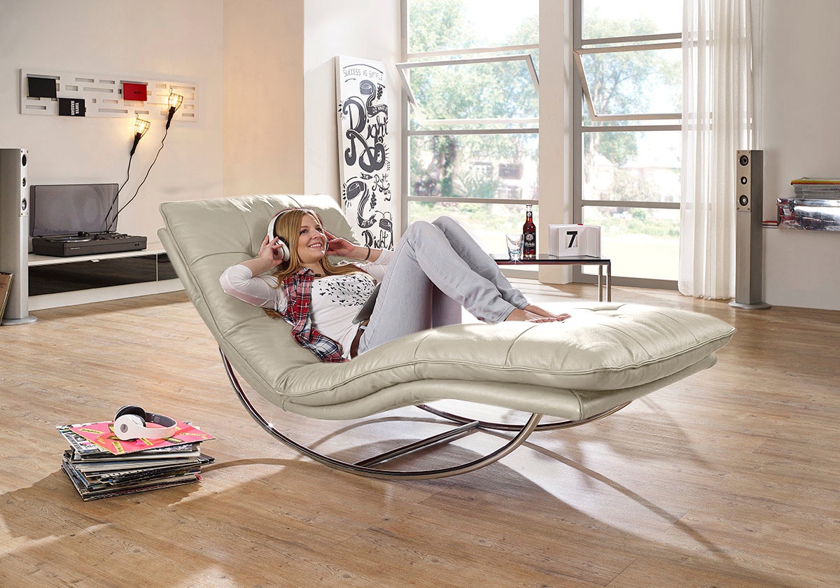 W.SCHILLIG Relaxliege "daily dreams" in Waffelkissen-Optik, Schaukelgestell Chrom glänzend, in 2 Breiten