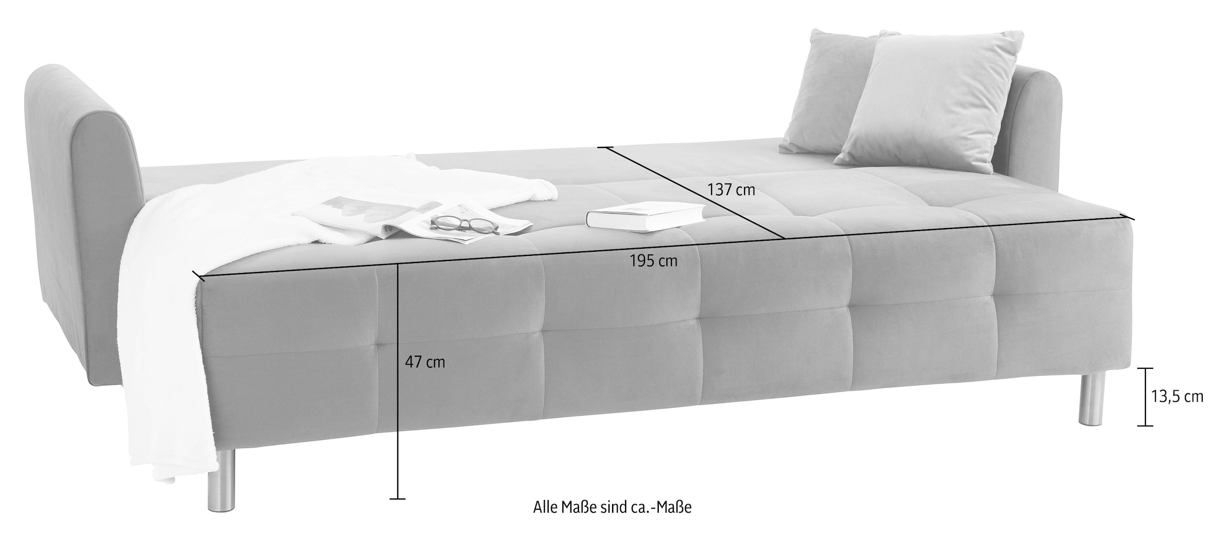 INOSIGN Schlafsofa »Nordic«, mit Federkern und Metallbeinen, Steppung im Sitzbereich